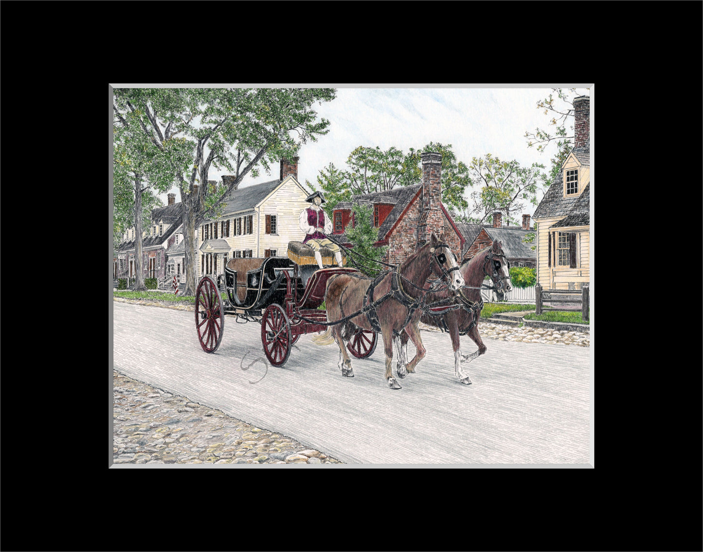 Colonial Williamsburg's Carriage Ride Archival Giclee Matte Print in Black or White Mat