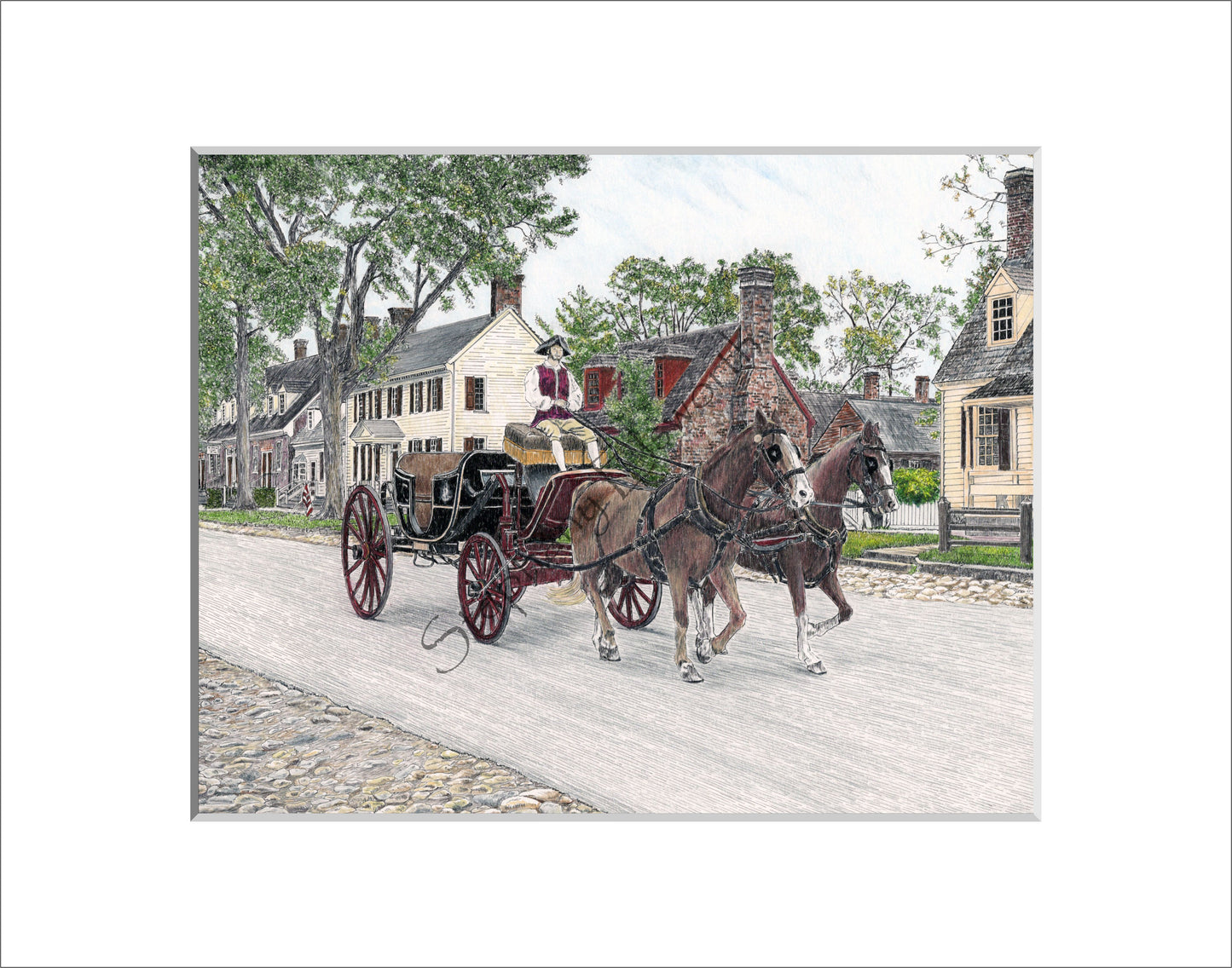 Colonial Williamsburg's Carriage Ride Archival Giclee Matte Print in Black or White Mat