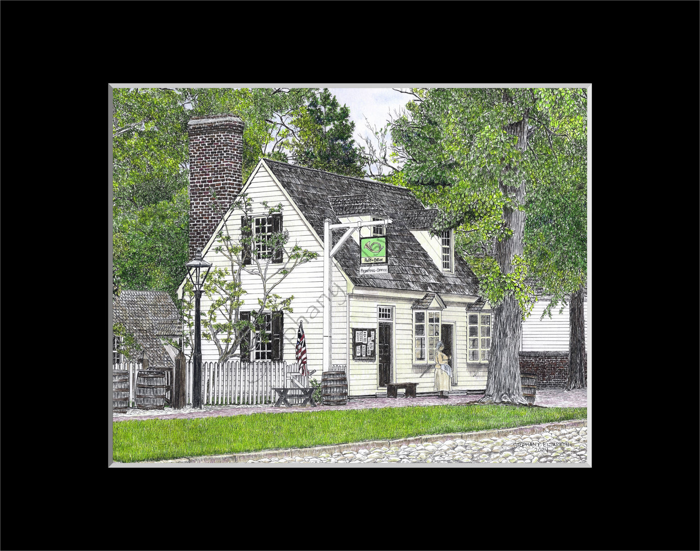 Colonial Williamsburg's Post Office, Williamsburg, Virginia 8 x 10 Pen and Ink/Colored Pencil Premium Giclee Fine Art Print in Optional 11 x 14 mat