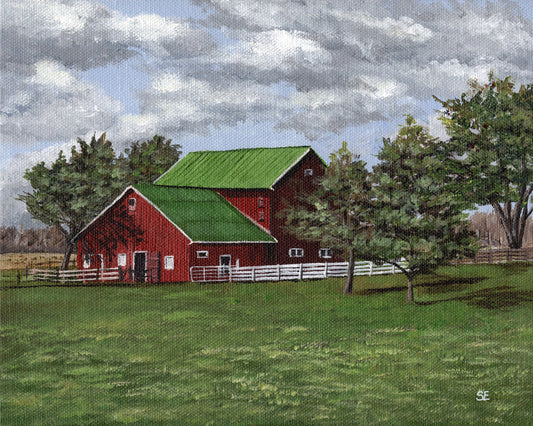 8 x 10 inch Little Red Barn Original Acrylic Painting