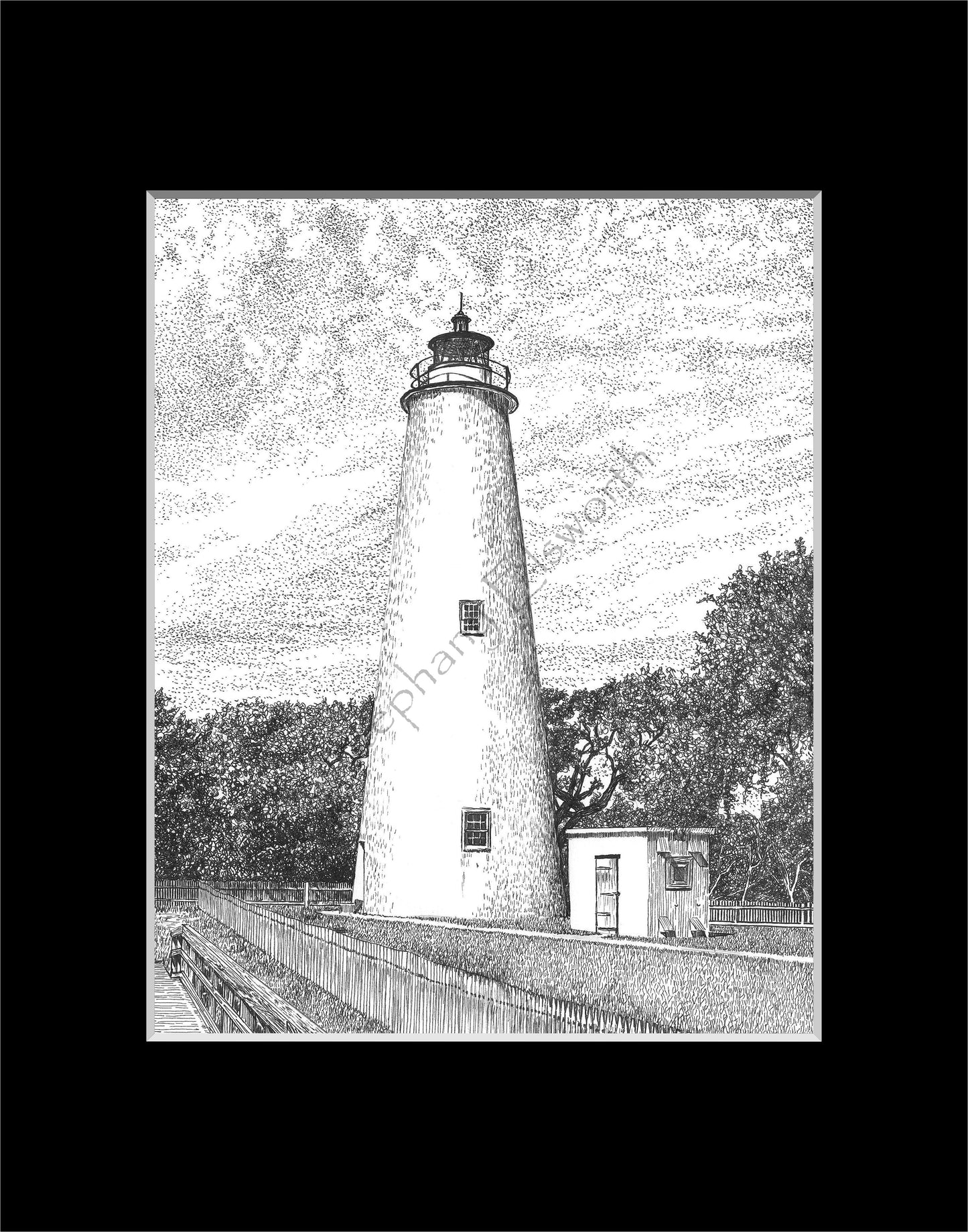 Ocracoke Lighthouse, Ocracoke, North Carolina Original 8 x 10 Pen and Ink Drawing