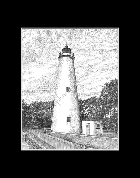 Ocracoke Lighthouse, Ocracoke, North Carolina Original 8 x 10 Pen and Ink Drawing