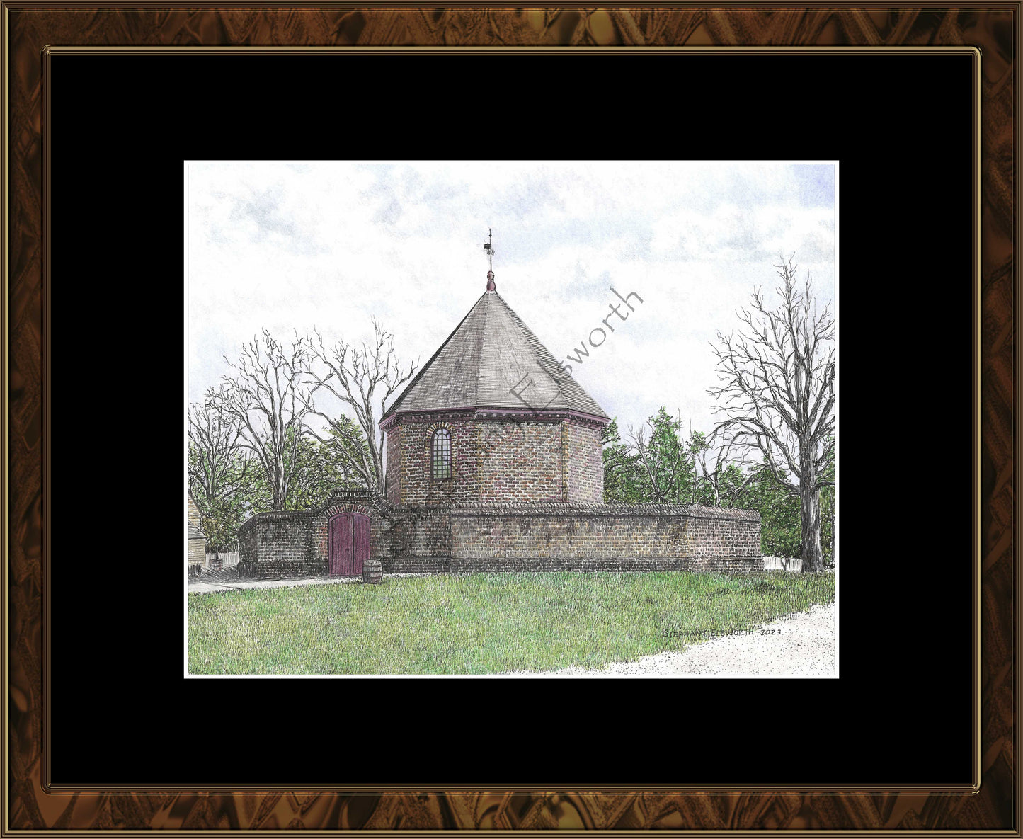 Colonial Williamsburg's Powder Magazine, Williamsburg, Virginia 8 x 10 Pen and Ink/Colored Pencil Archival Giclee Print in 11 x 14 mat