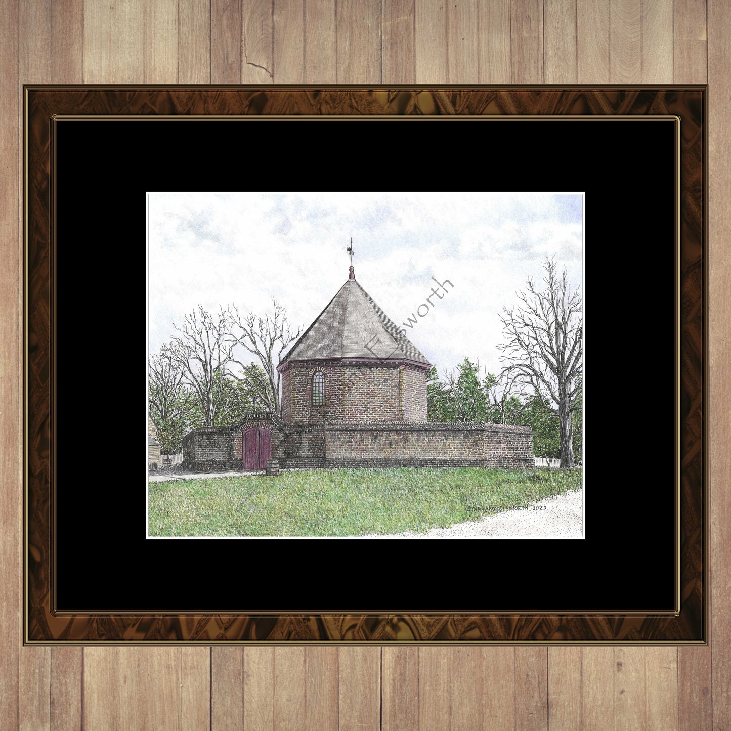 Colonial Williamsburg's Powder Magazine, Williamsburg, Virginia 8 x 10 Pen and Ink/Colored Pencil Archival Giclee Print in 11 x 14 mat