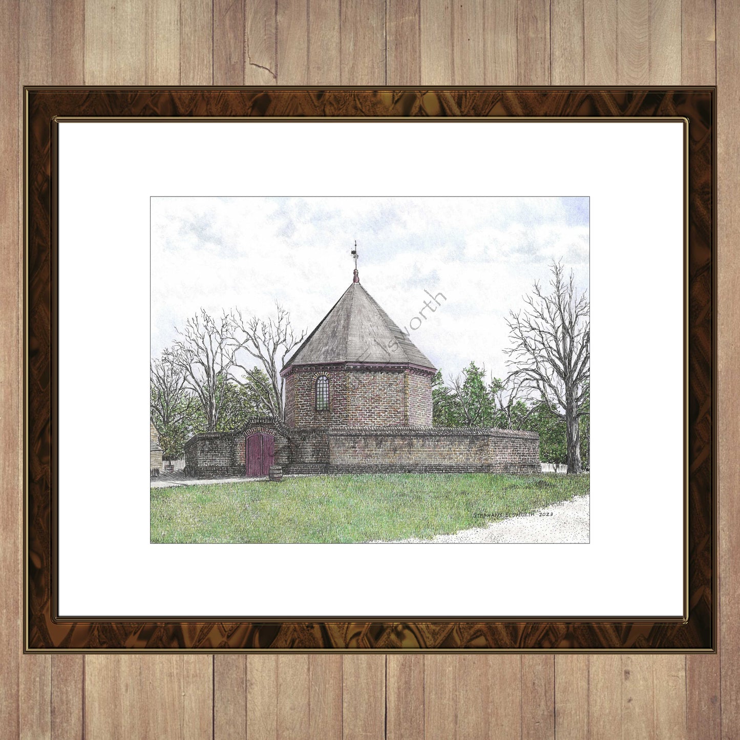 Colonial Williamsburg's Powder Magazine, Williamsburg, Virginia 8 x 10 Pen and Ink/Colored Pencil Archival Giclee Print in 11 x 14 mat