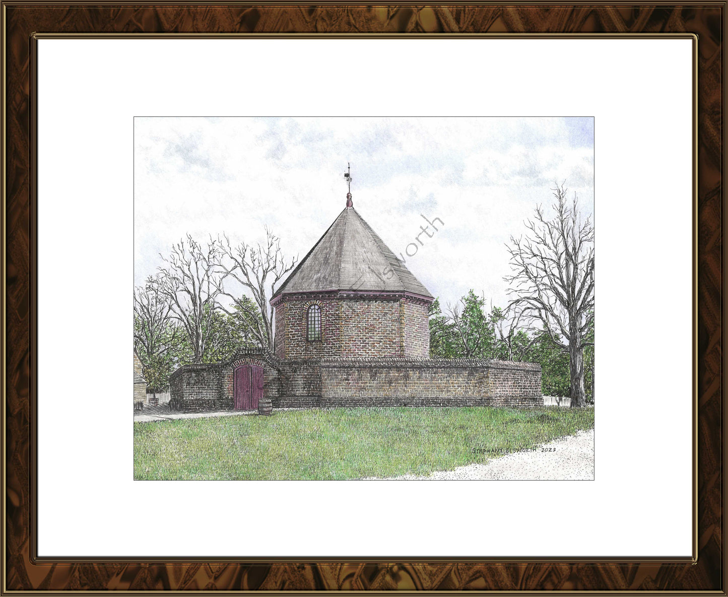 Colonial Williamsburg's Powder Magazine, Williamsburg, Virginia 8 x 10 Pen and Ink/Colored Pencil Archival Giclee Print in 11 x 14 mat