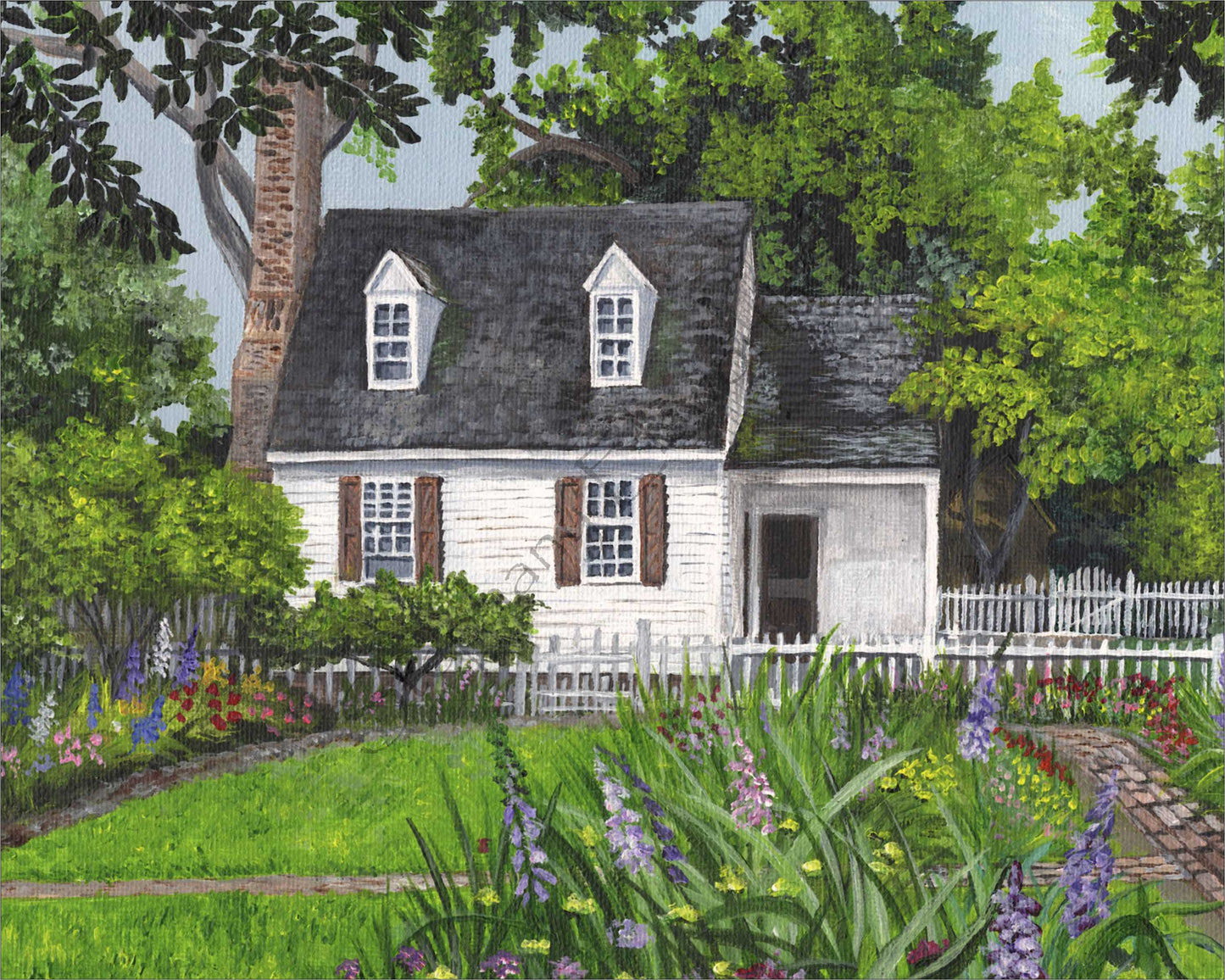 Colonial Williamsburg's Taliaferro Cole House Garden 8 x 10 Archival Matte Giclee Fine Art Print of Original Acrylic Painting