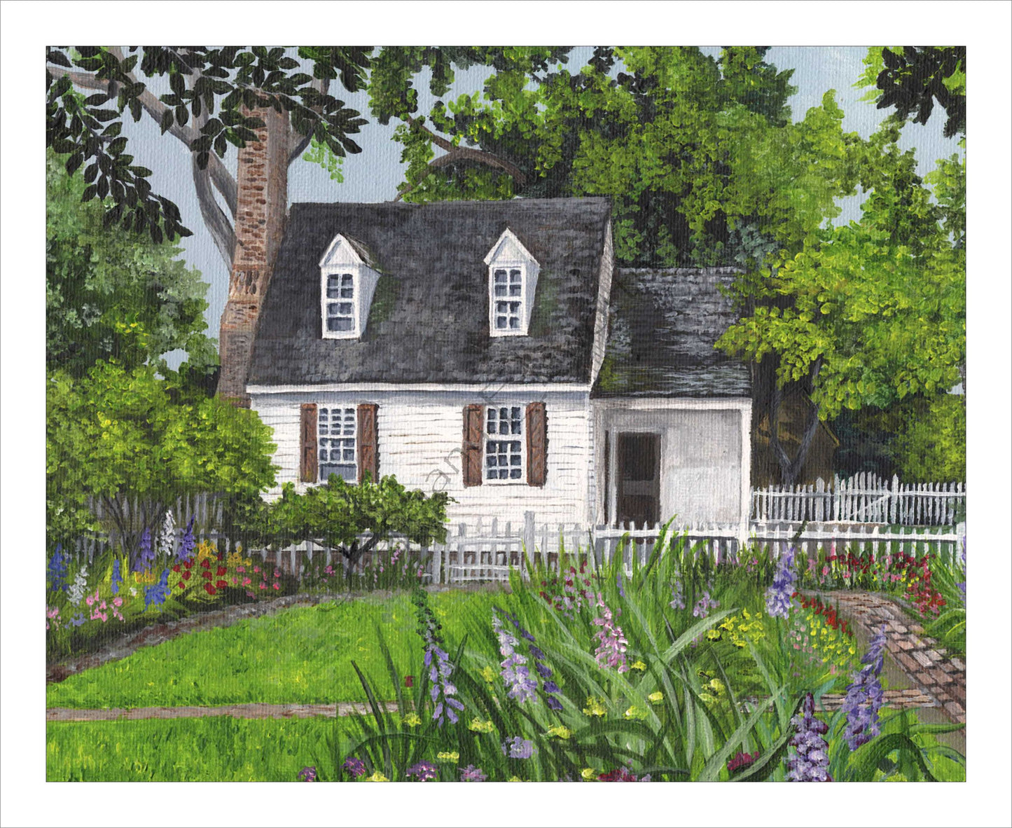 Colonial Williamsburg's Taliaferro Cole House Garden 8 x 10 Archival Matte Giclee Fine Art Print of Original Acrylic Painting