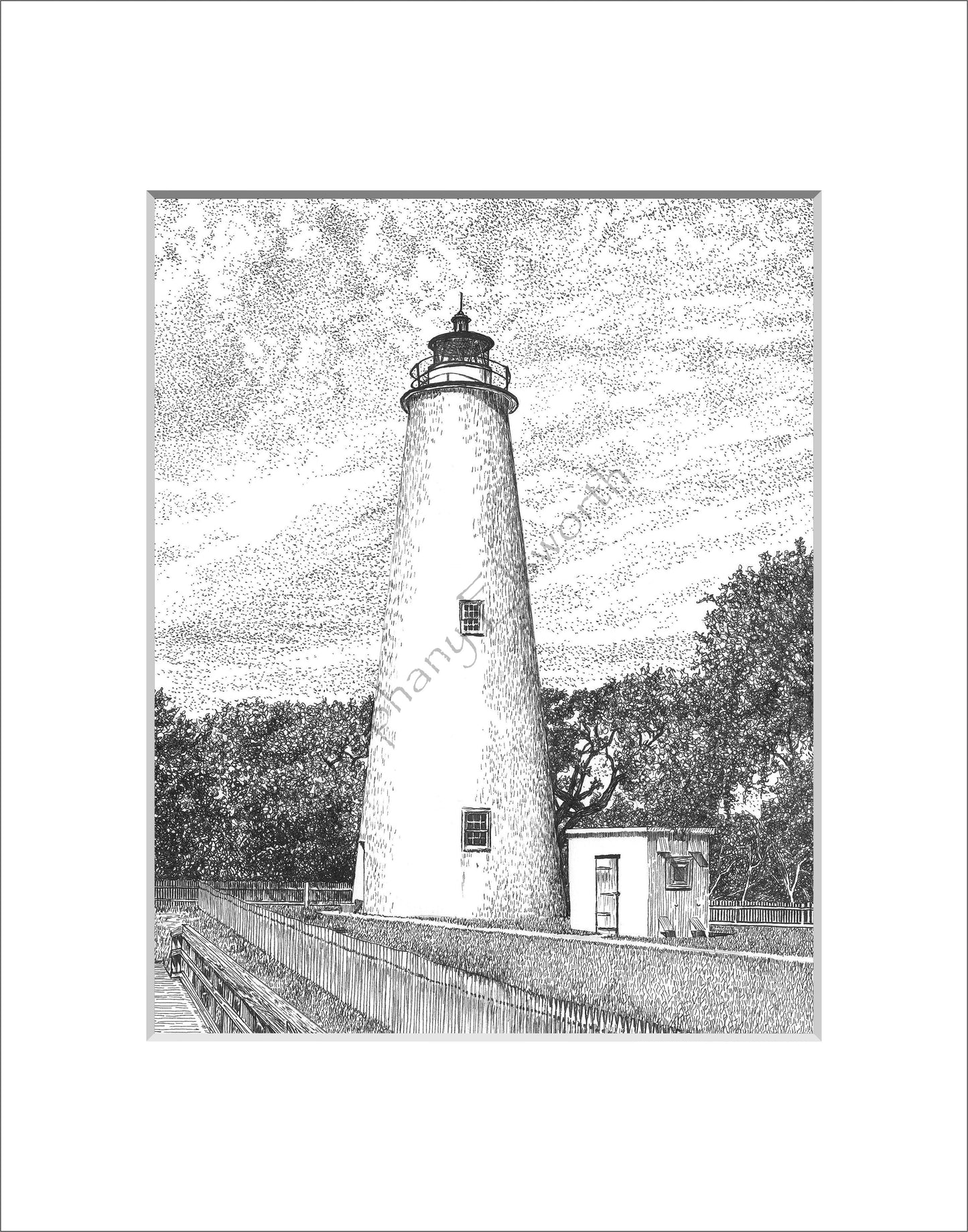 Ocracoke Lighthouse, Ocracoke, North Carolina Original 8 x 10 Pen and Ink Drawing