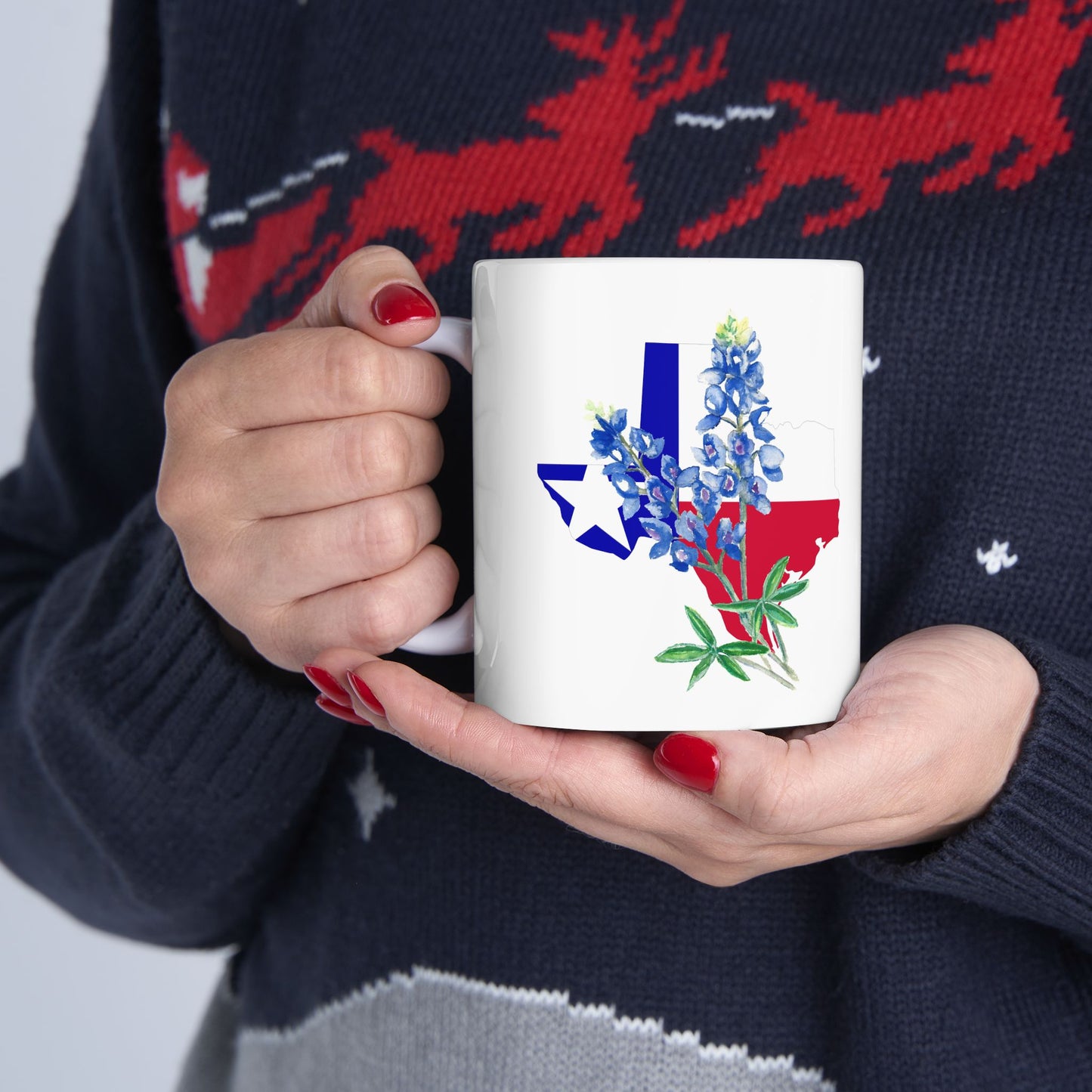 Texas Flag Floral Ceramic Mug — Bluebonnet State Pride Coffee Cup (11oz & 15oz)