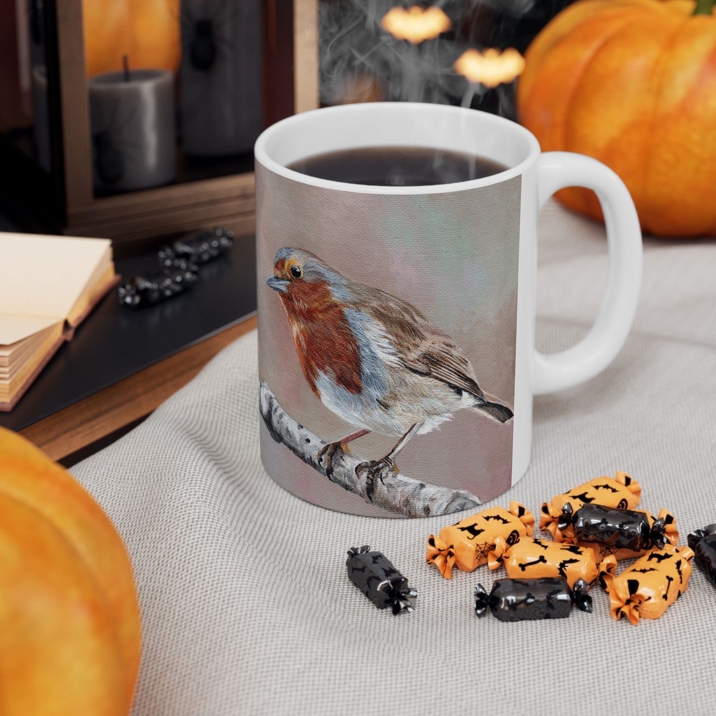 Robin Bird Ceramic Mug — Hand-Painted Style Songbird Coffee Cup (11oz & 15oz)