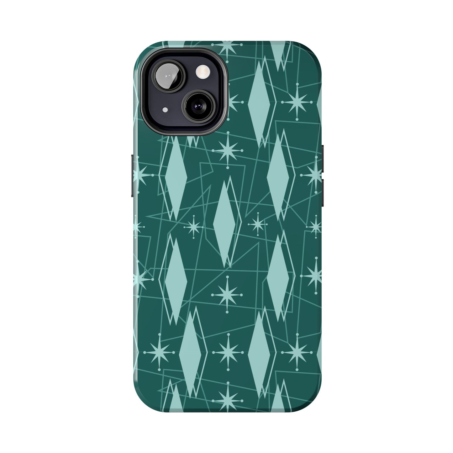 1950s Retro Star and Diamond Pattern in Green Tough iPhone Cases