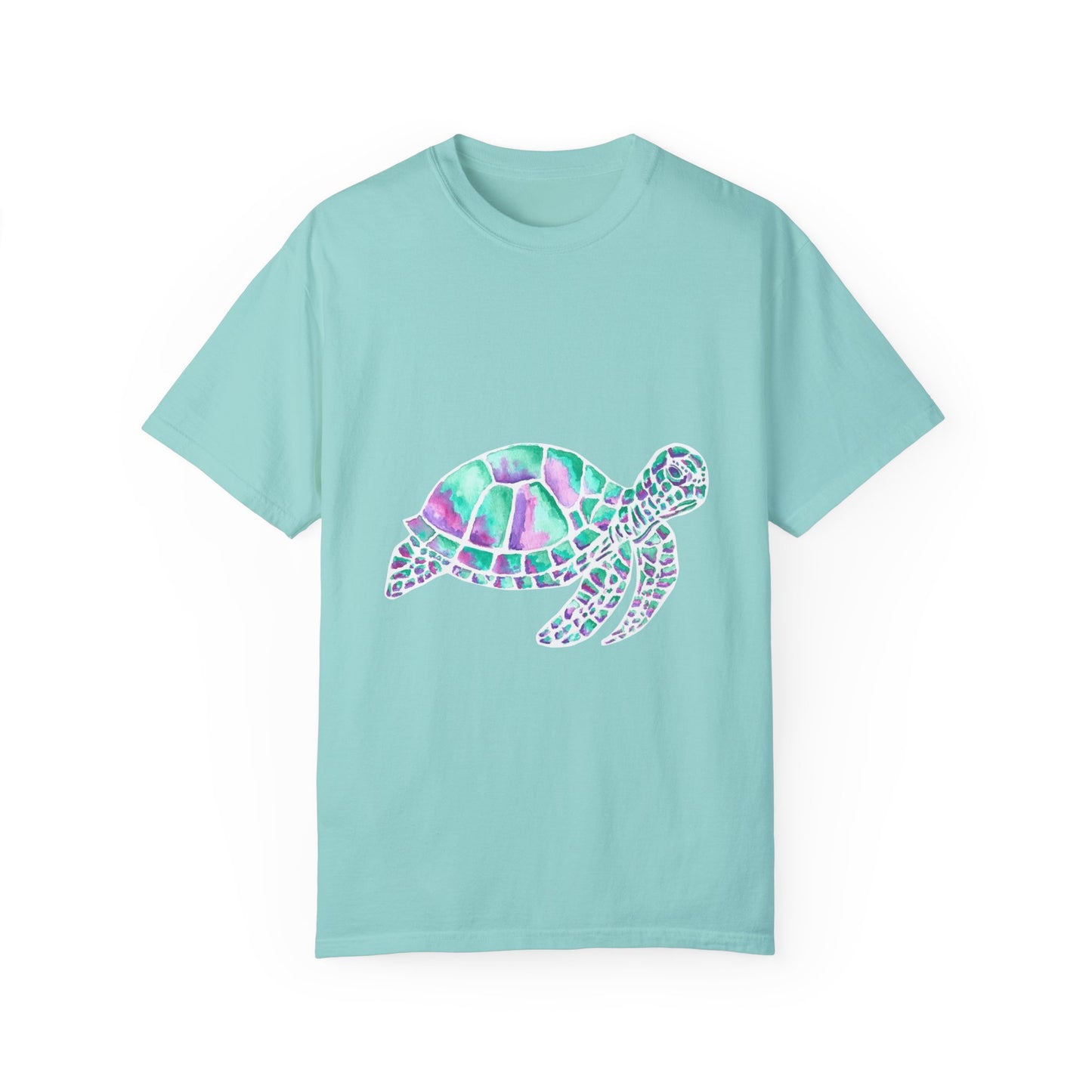 Sea Turtle in Teal and Purple Unisex Garment-Dyed T-shirt