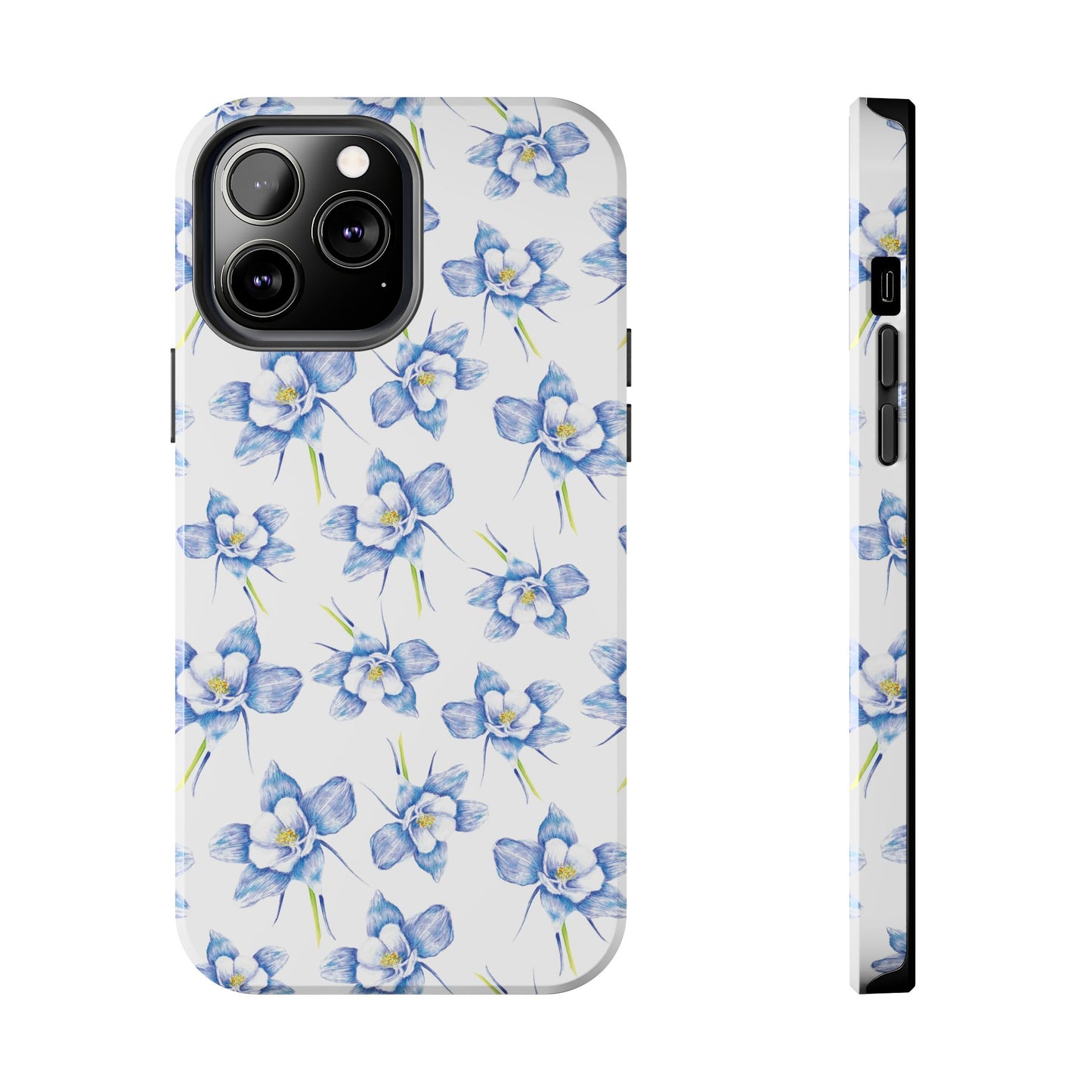 Blue Columbine Watercolor Flower Pattern Tough iPhone Cases