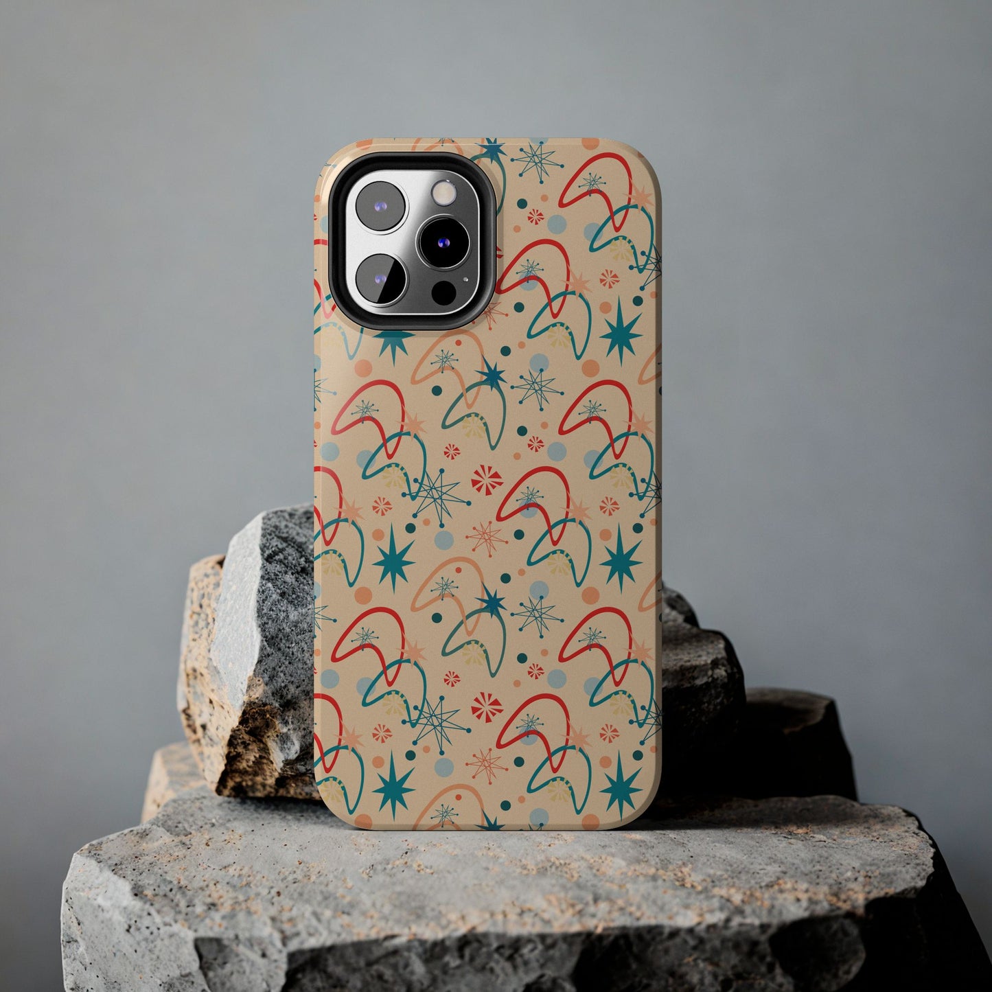 1950s Atomic Age Retro Pattern in Beige Tough iPhone Case