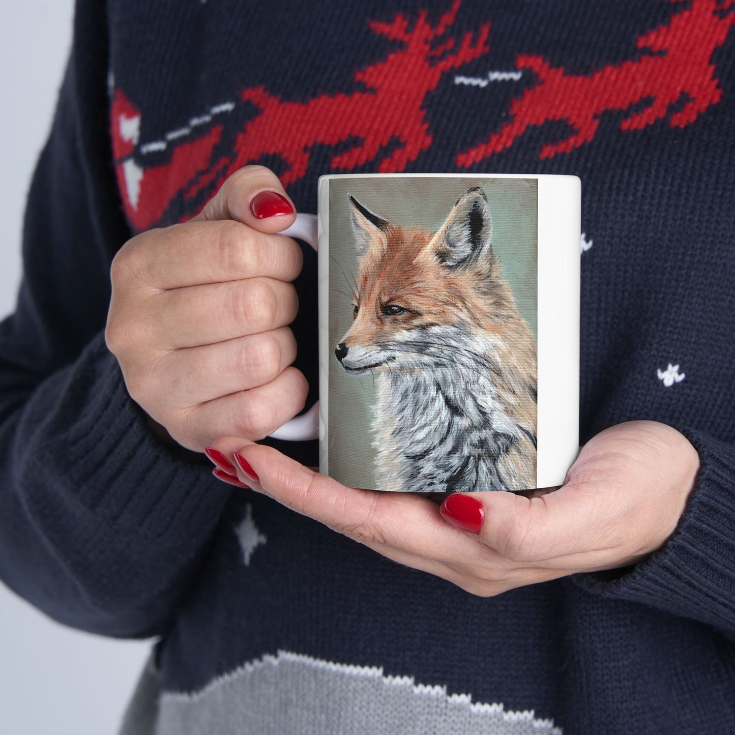 Fox Portrait Ceramic Mug — Rustic Wildlife Coffee Cup (11oz & 15oz)