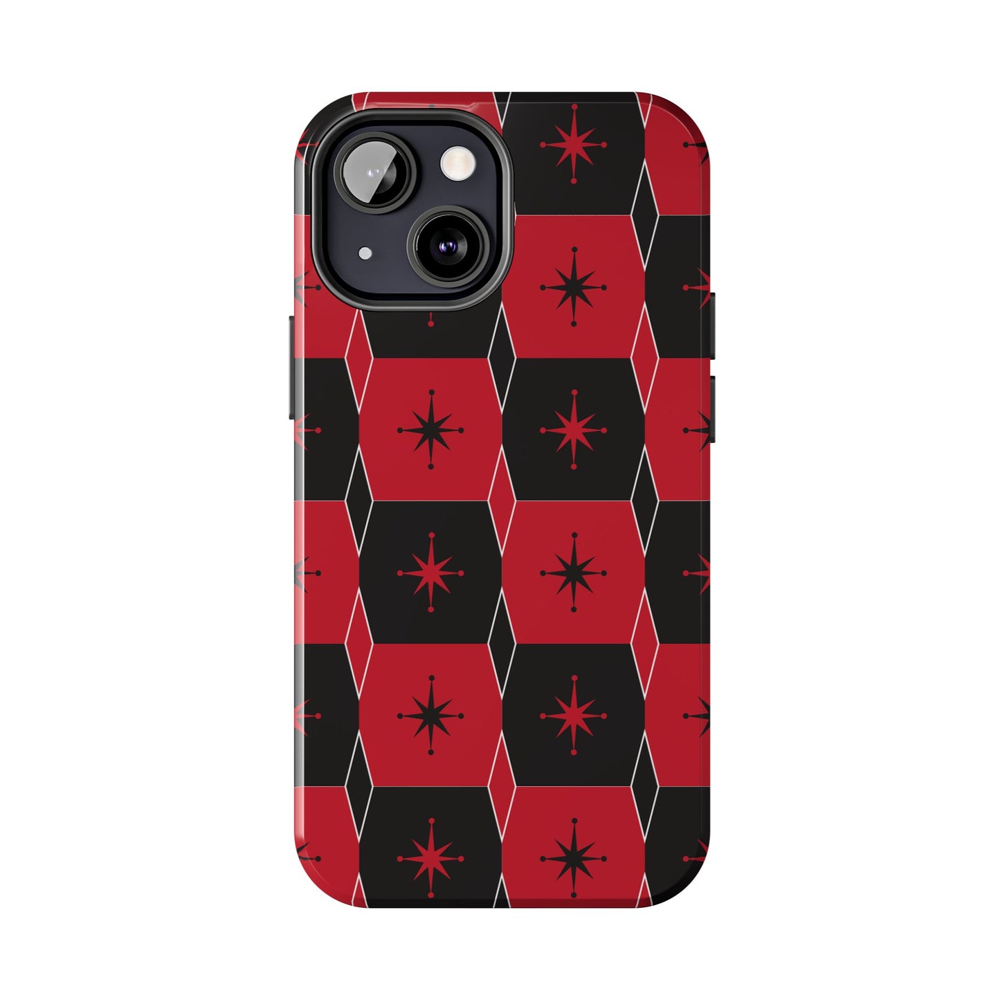 Square and Diamond Pattern in Red and Black Tough iPhone Case