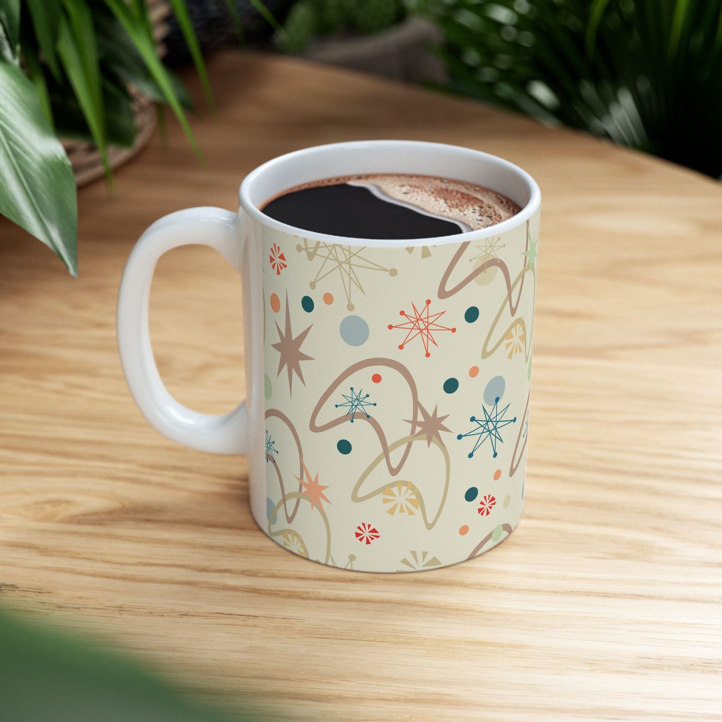 Mid-Century Starburst Ceramic Mug – Retro Atomic Pattern Coffee Cup (11oz/15oz)