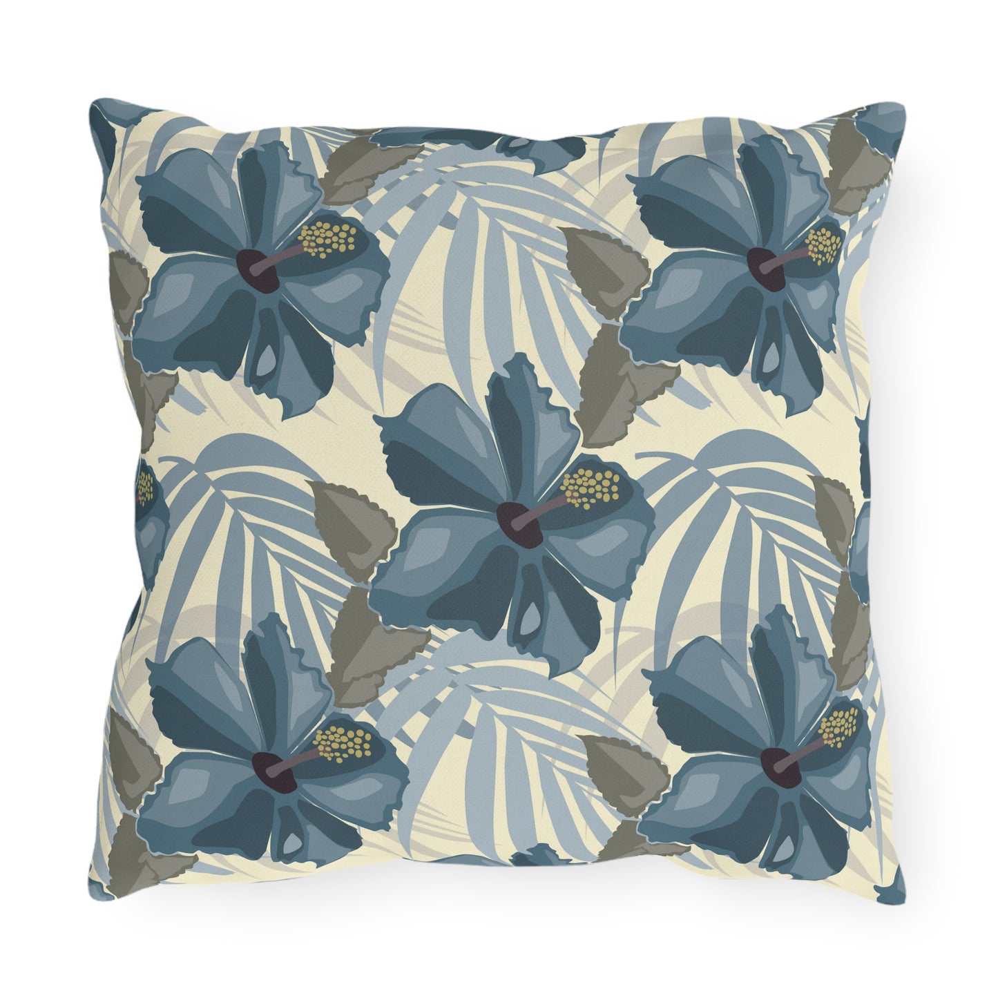 Blue Hibiscus in Earthtones Outdoor Pillows