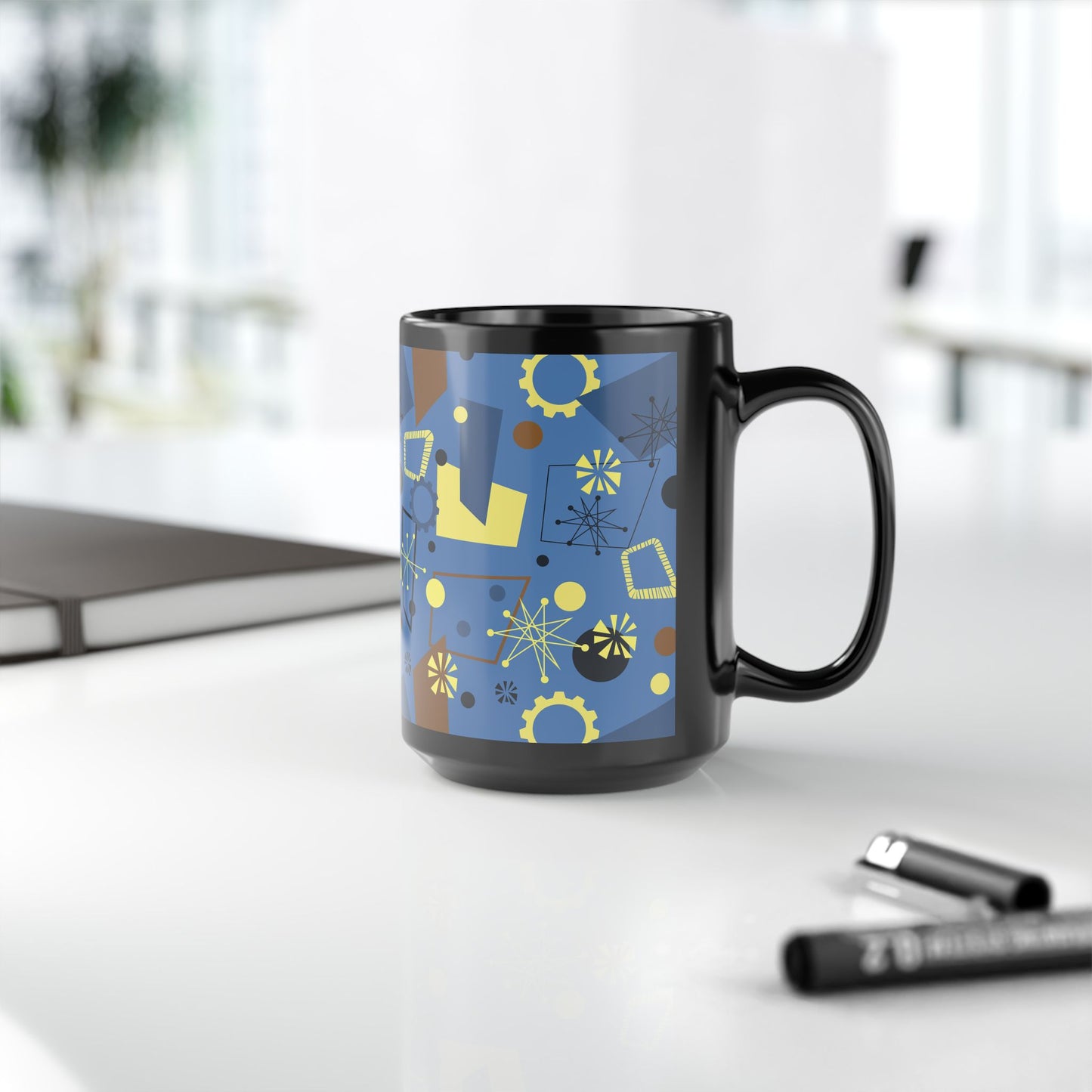 Mid-Century Modern Abstract Pattern Mug — Retro Geometric Coffee Cup (11oz/15oz)