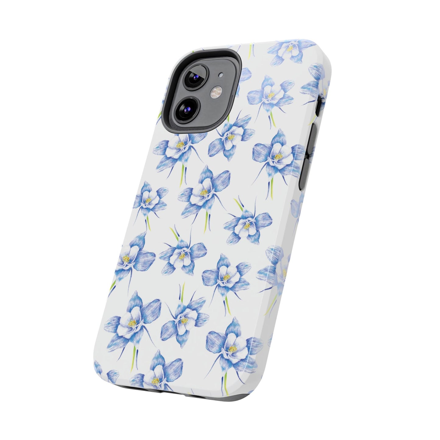 Blue Columbine Watercolor Flower Pattern Tough iPhone Cases