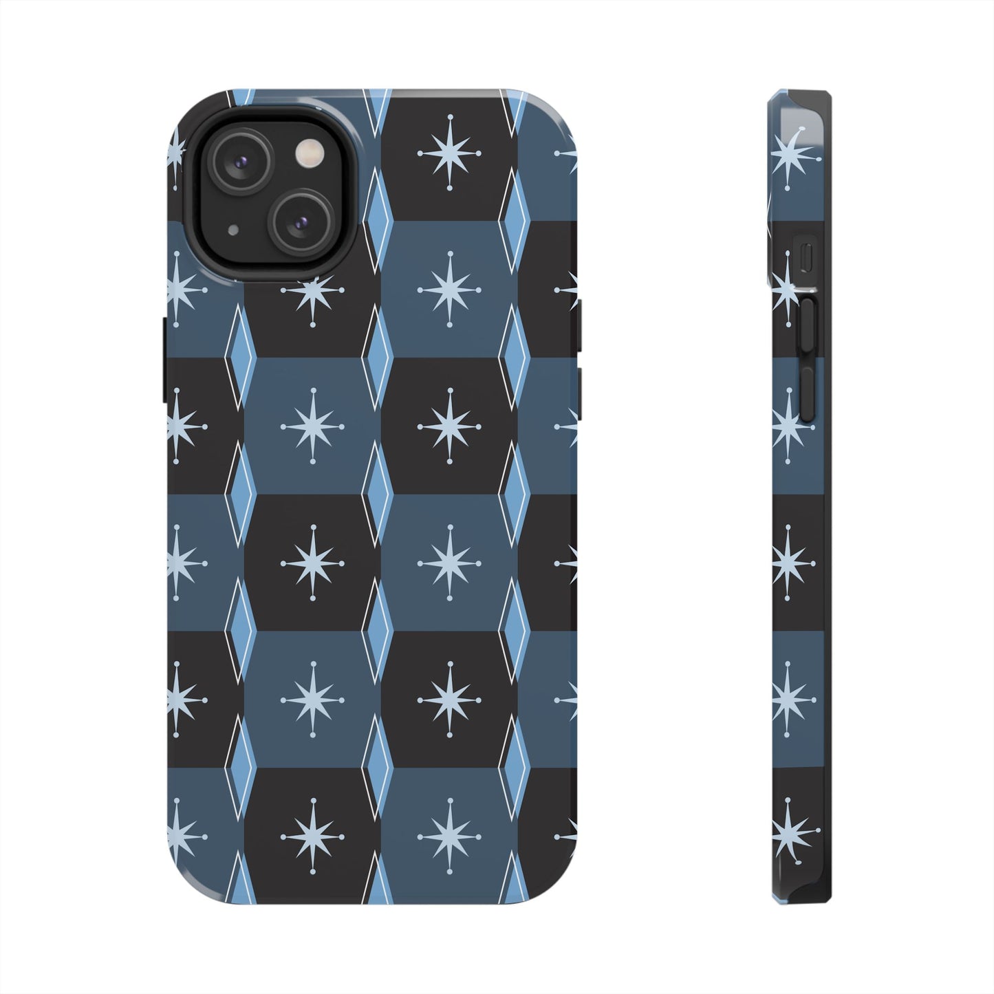 Blue and Black Diamond and Square Pattern Tough iPhone Cases