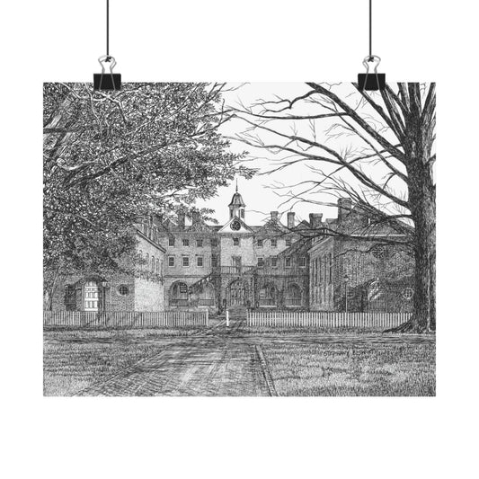 Wren Building, College of William and Mary Matte Poster — Pen and Ink Wall Art
