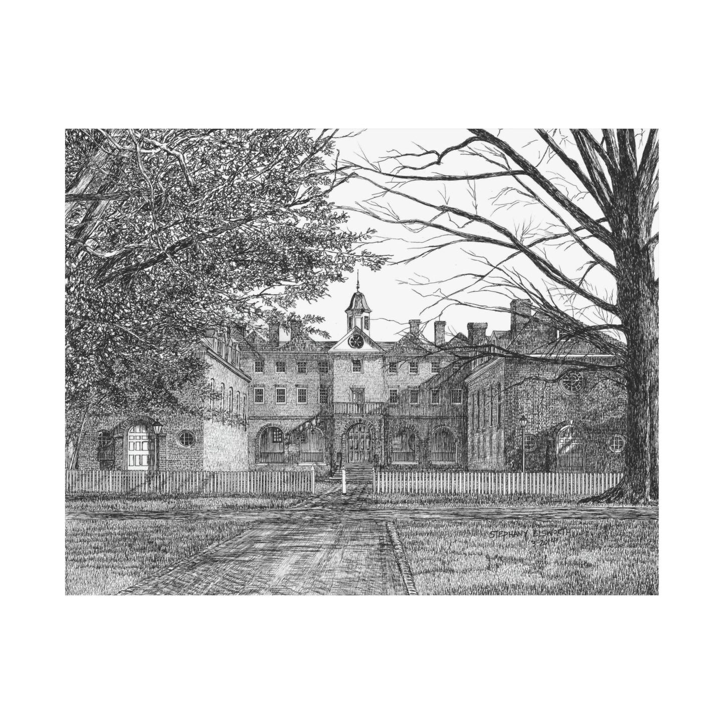 Wren Building, College of William and Mary Matte Poster — Pen and Ink Wall Art