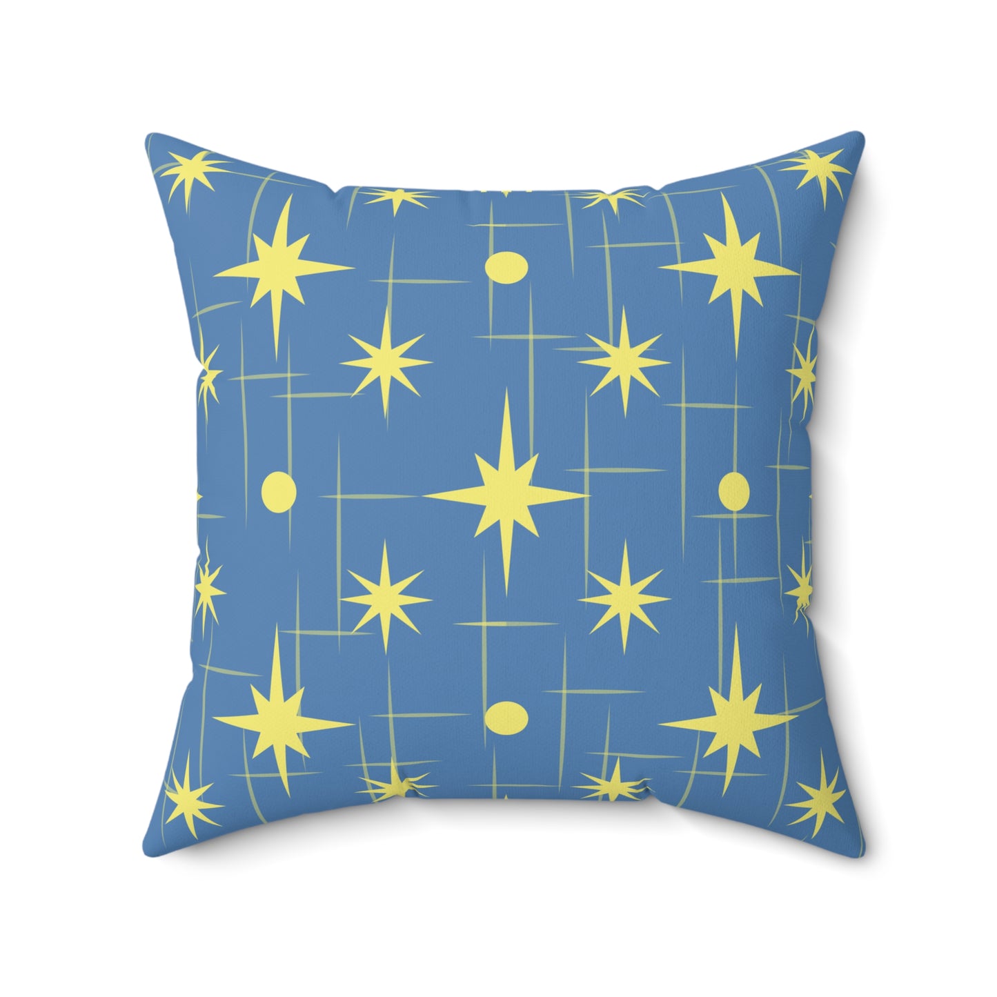 Mid-Century Starburst Pattern Pillow — Blue & Yellow Decorative Throw Pillow