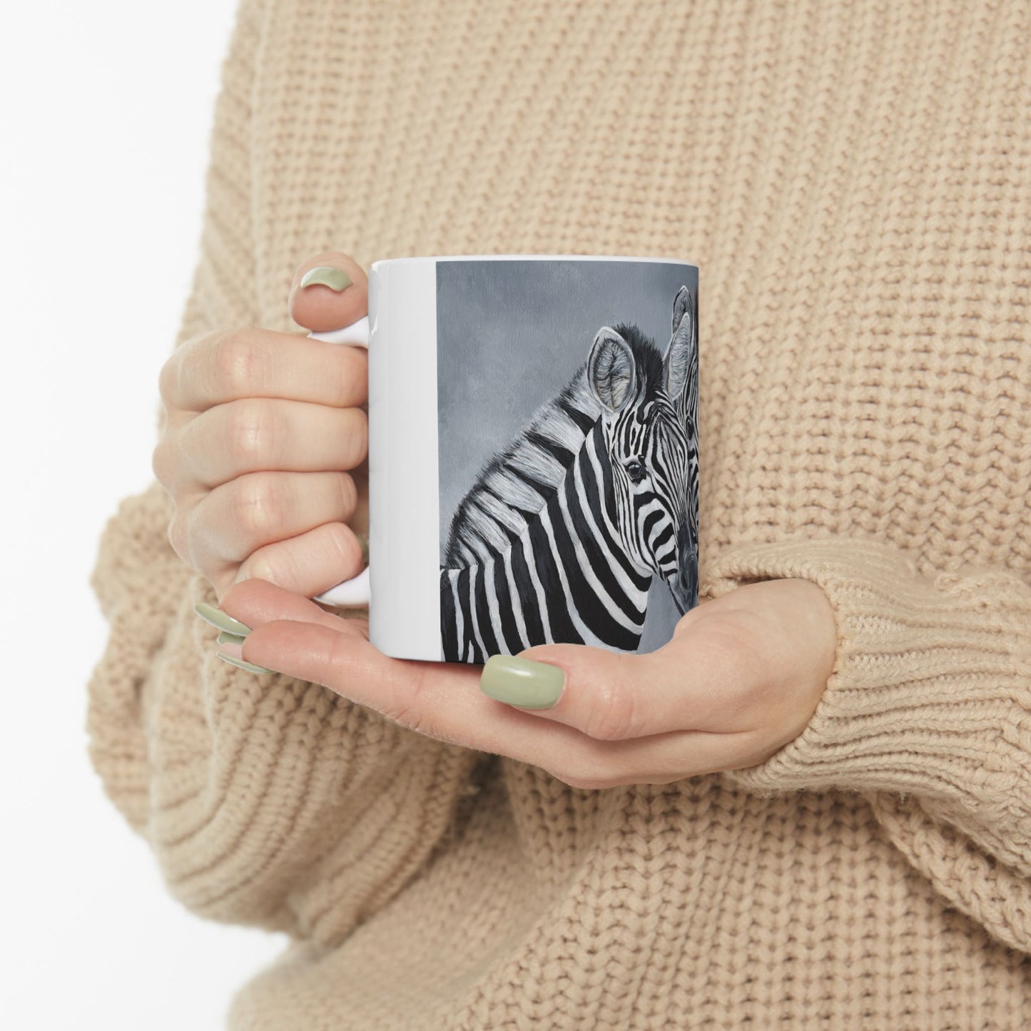 Zebra Pair Ceramic Mug — Black & White Animal Art Coffee Cup (11oz, 15oz)