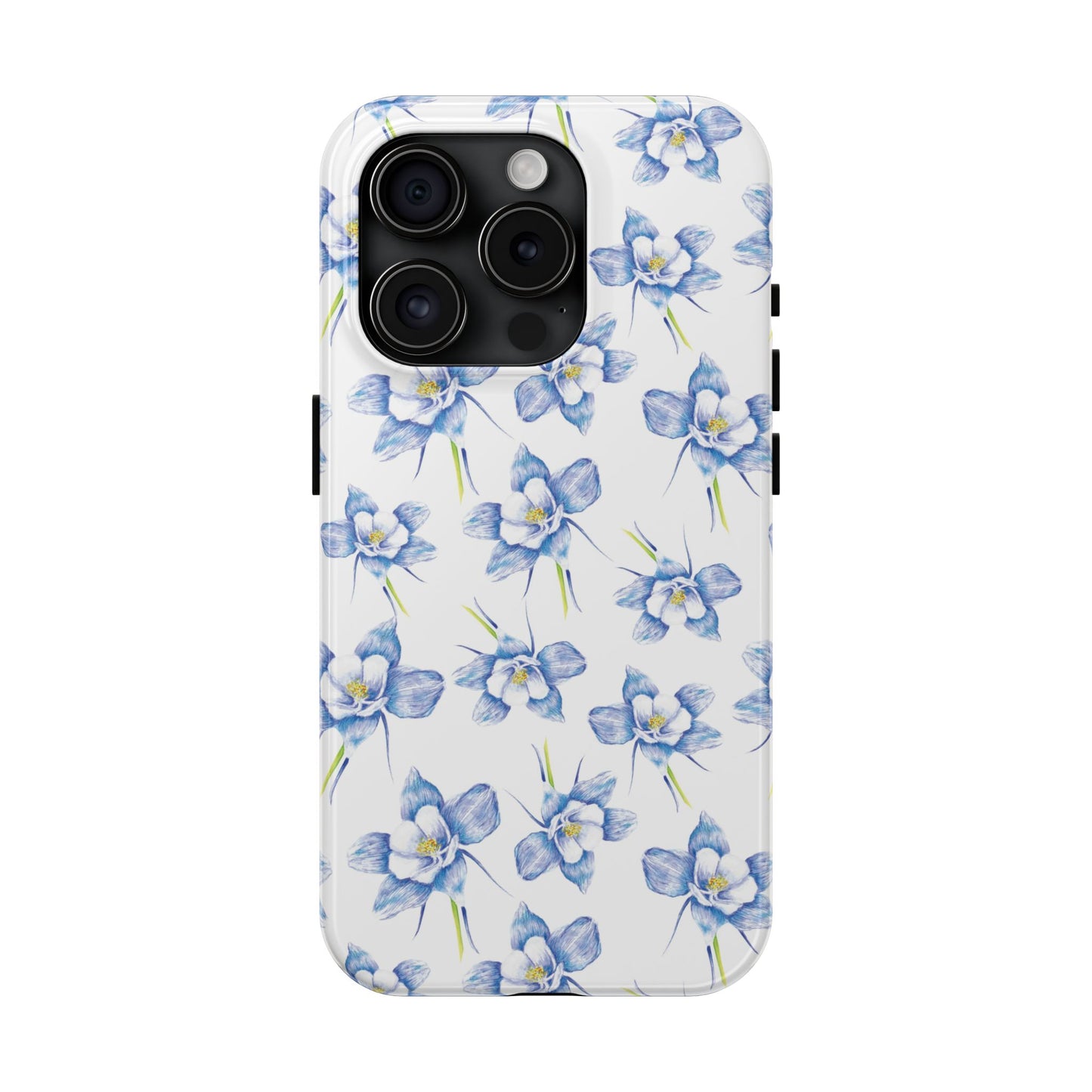 Blue Columbine Watercolor Flower Pattern Tough iPhone Cases