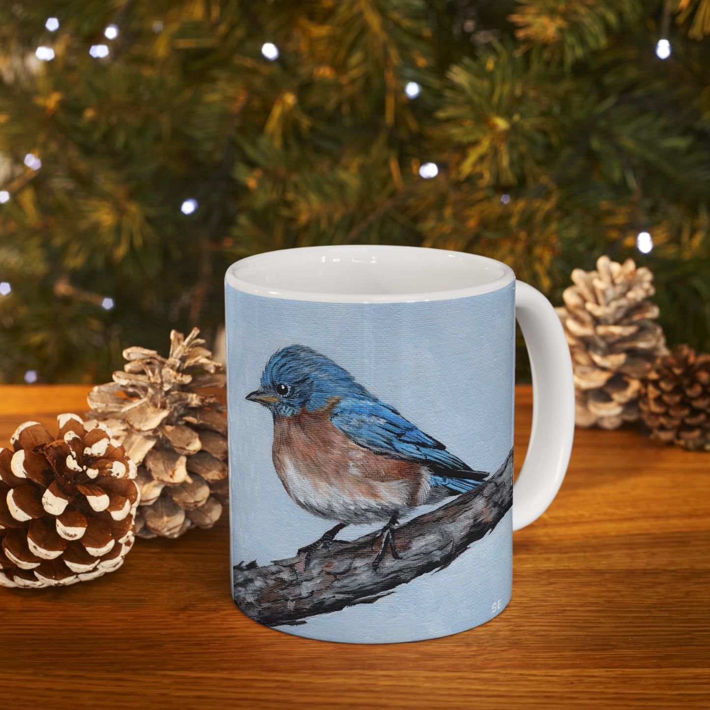 Bluebird Ceramic Mug — Hand-Painted Songbird Coffee Cup (11oz, 15oz)