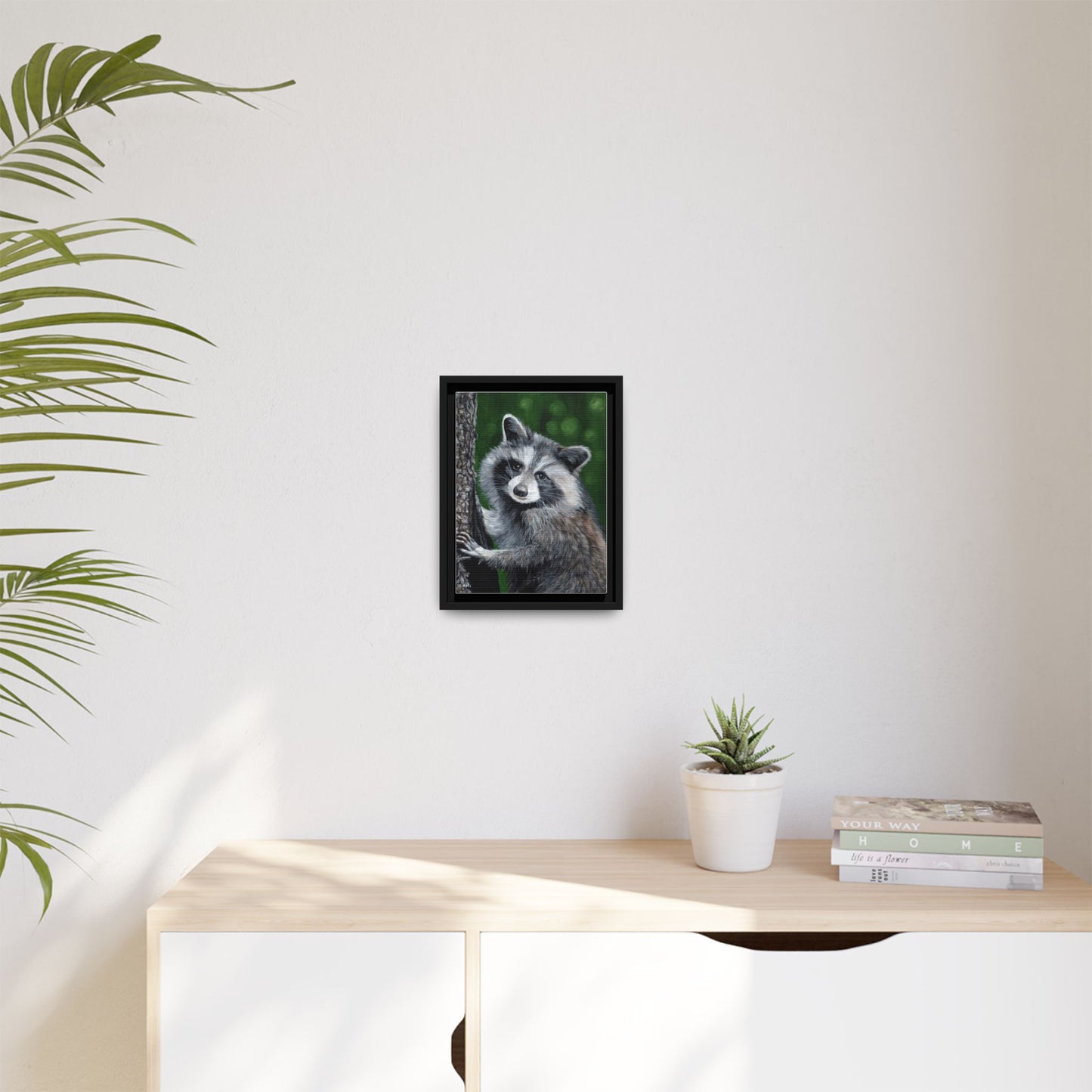 Framed Raccoon Canvas Art Print – Woodland Wildlife Wall Decor