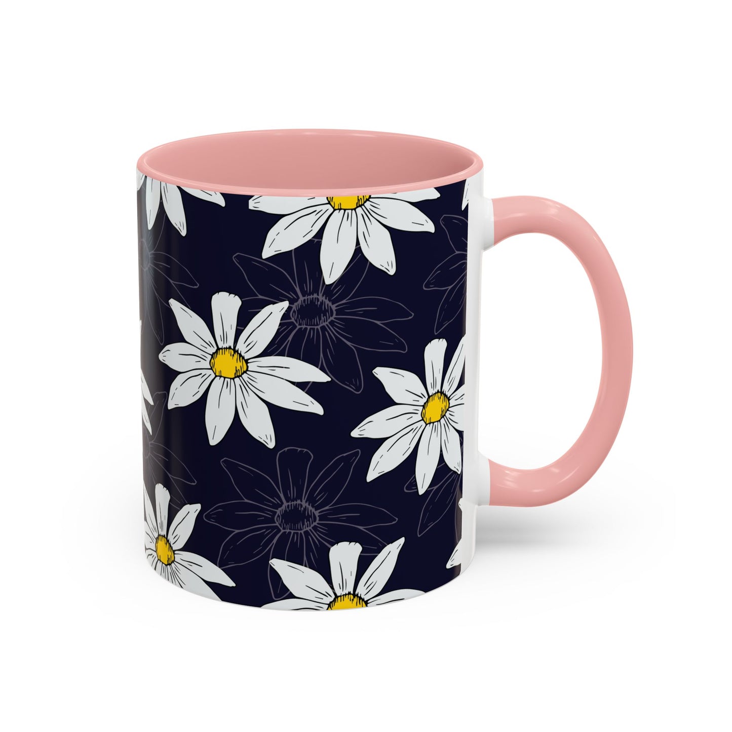 Daisies on Dark Blue Accent Coffee Mug (11, 15oz)