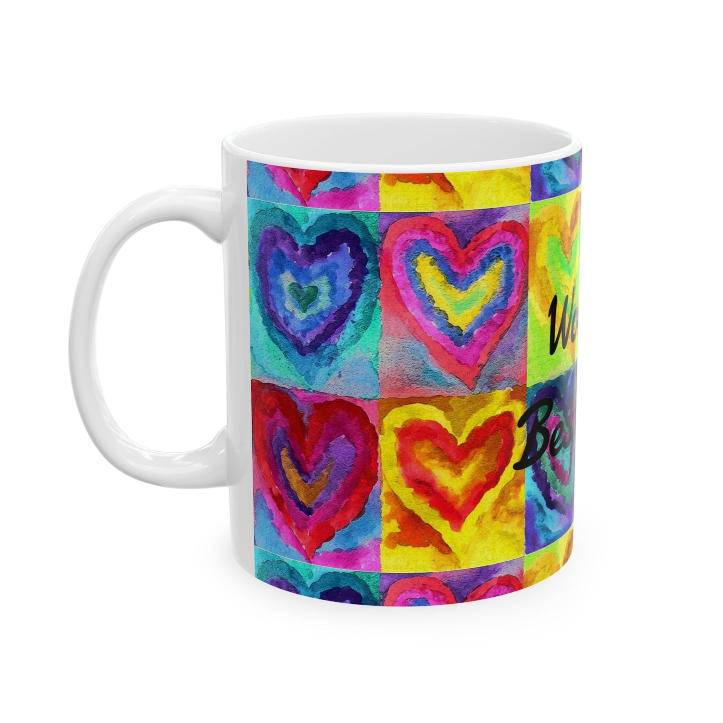 World's Best Mom Ceramic Mug — Colorful Watercolor Hearts, Mother's Day Gift (11oz & 15oz)