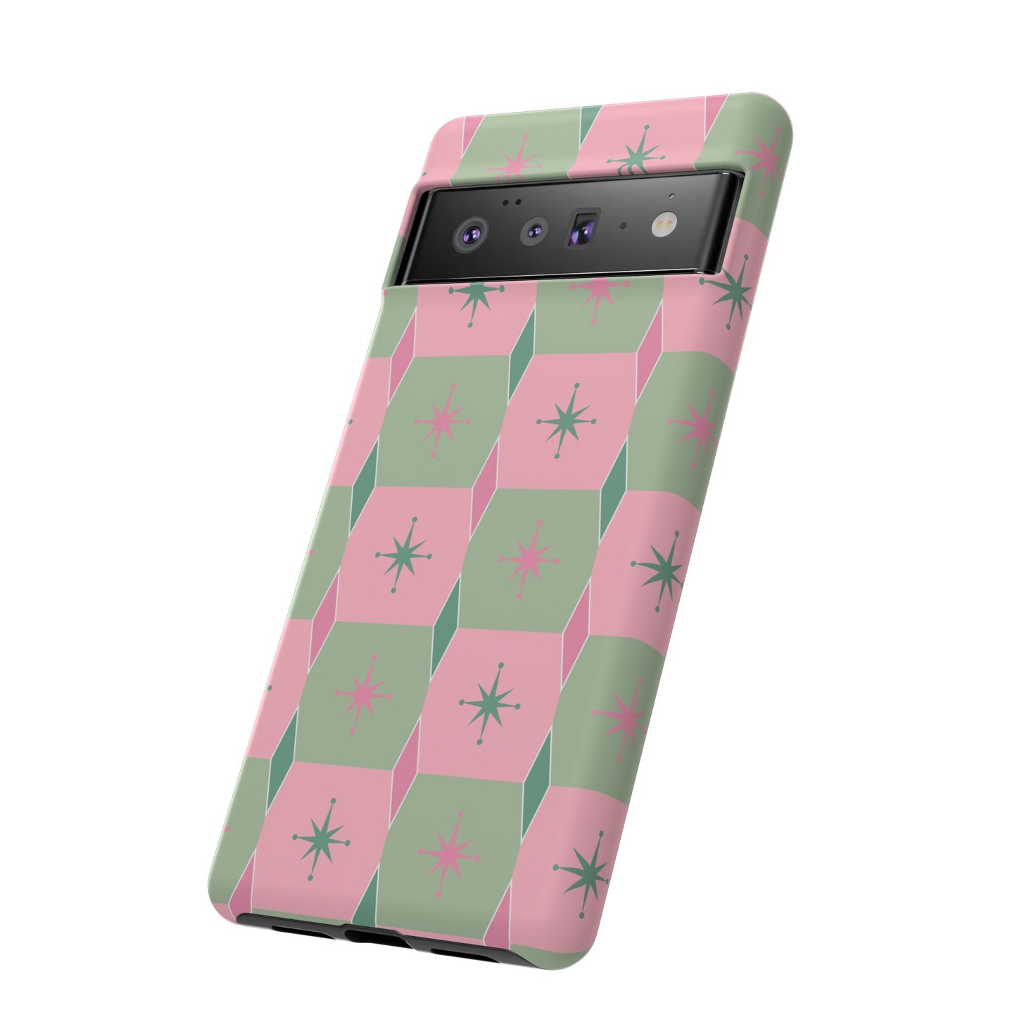 1950s Retro Square and Diamond Pattern in Pink and Green Tough Cases