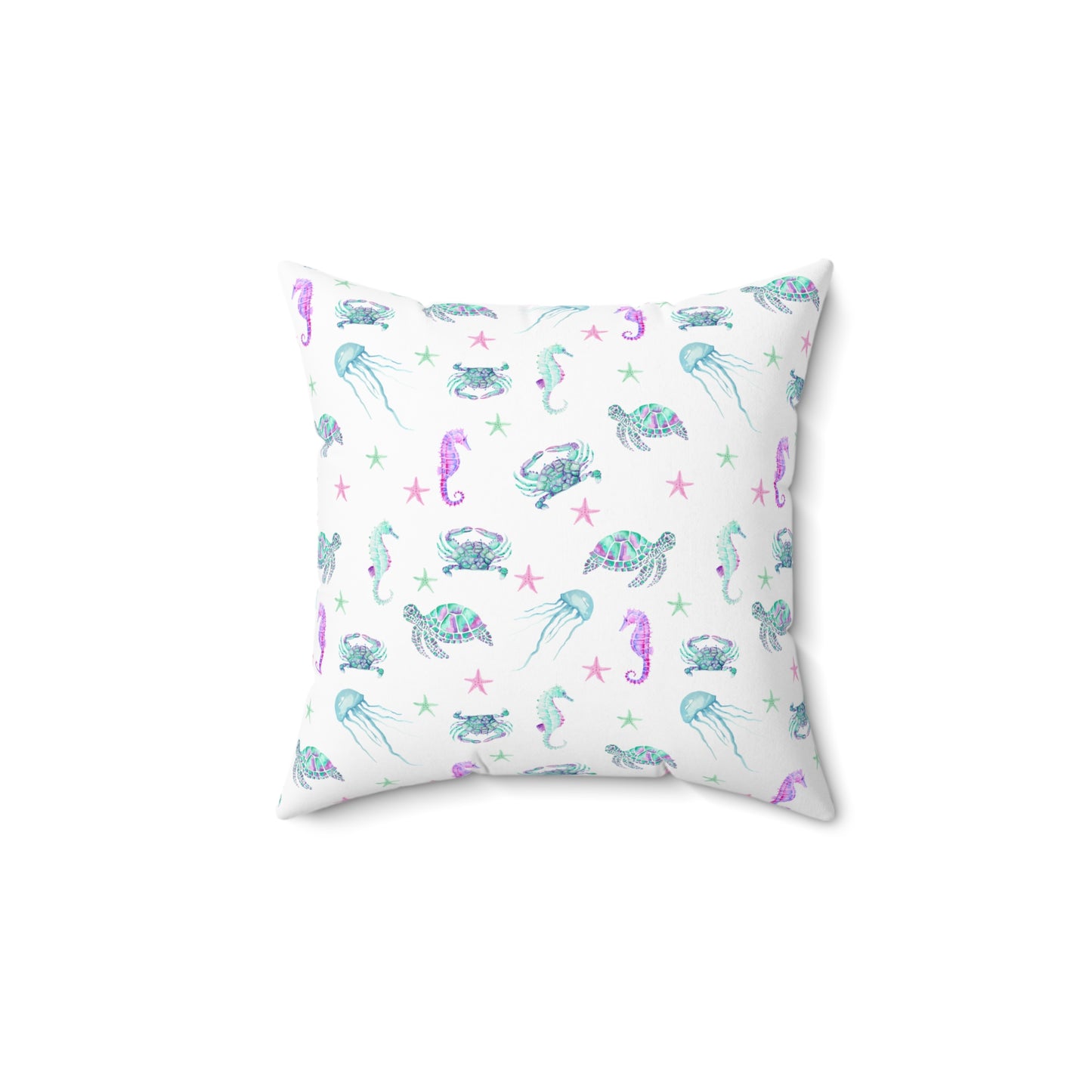 Square Pillow Ocean Life in Soft Pastel Colors