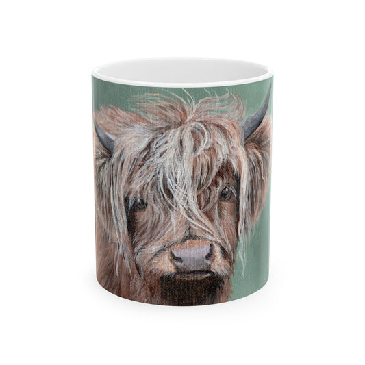 Highland Cow Ceramic Mug — Illustrated Scottish Cow Coffee Cup (11oz, 15oz)