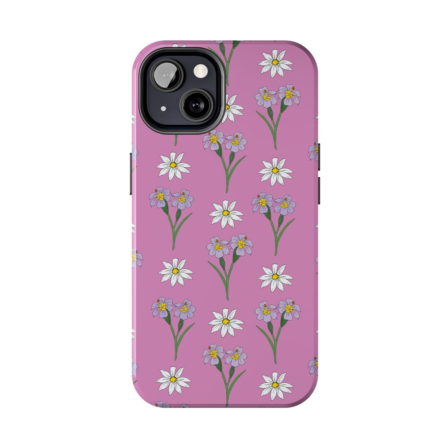 Daisy and Blue Flower Pattern on Pink Tough iPhone Cases