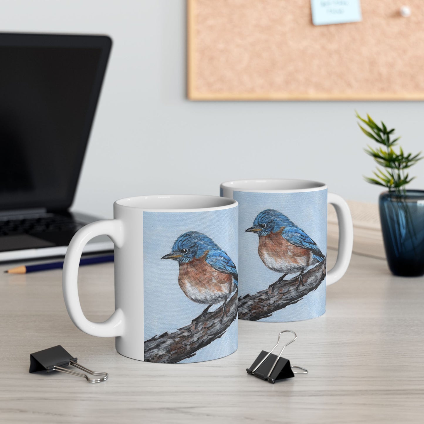 Bluebird Ceramic Mug — Hand-Painted Songbird Coffee Cup (11oz, 15oz)
