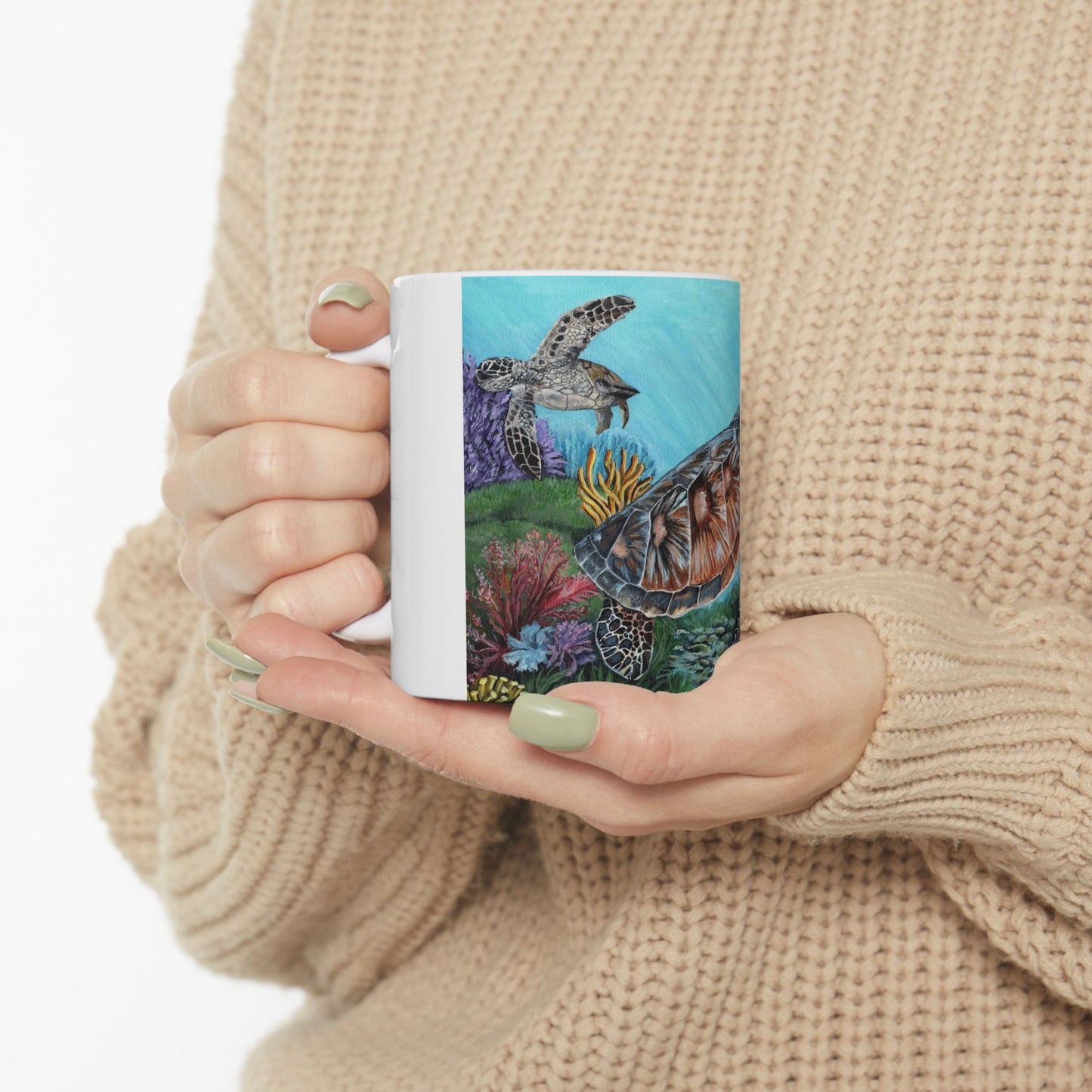 Sea Turtle Ceramic Mug — Ocean Reef Artwork Coffee Cup (11oz, 15oz)