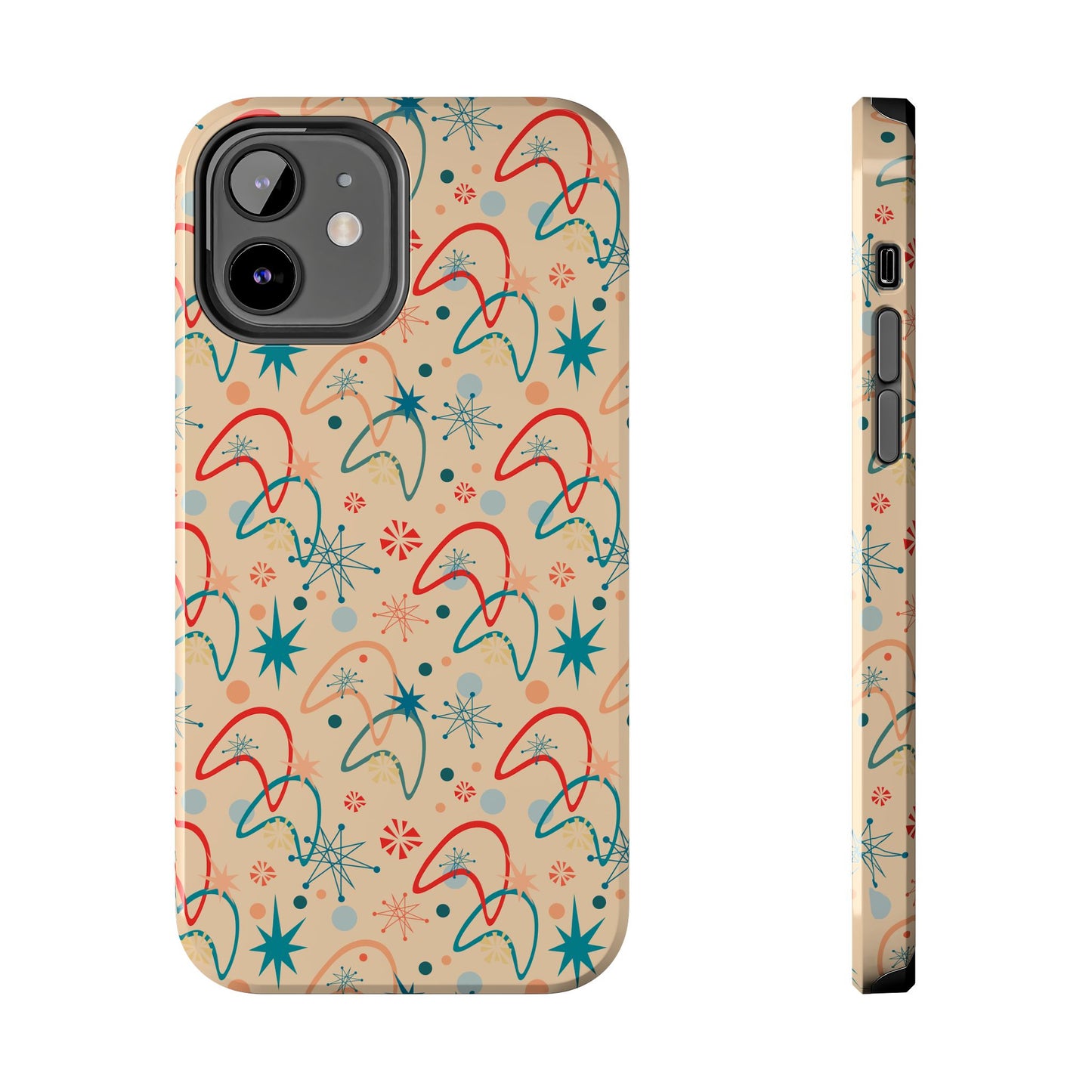 1950s Atomic Age Retro Pattern in Beige Tough iPhone Case