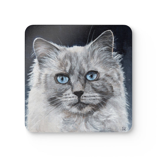 Ragdoll Cat Cork Coaster Set – Blue-Eyed Cat Drink Coasters (4-Pack)