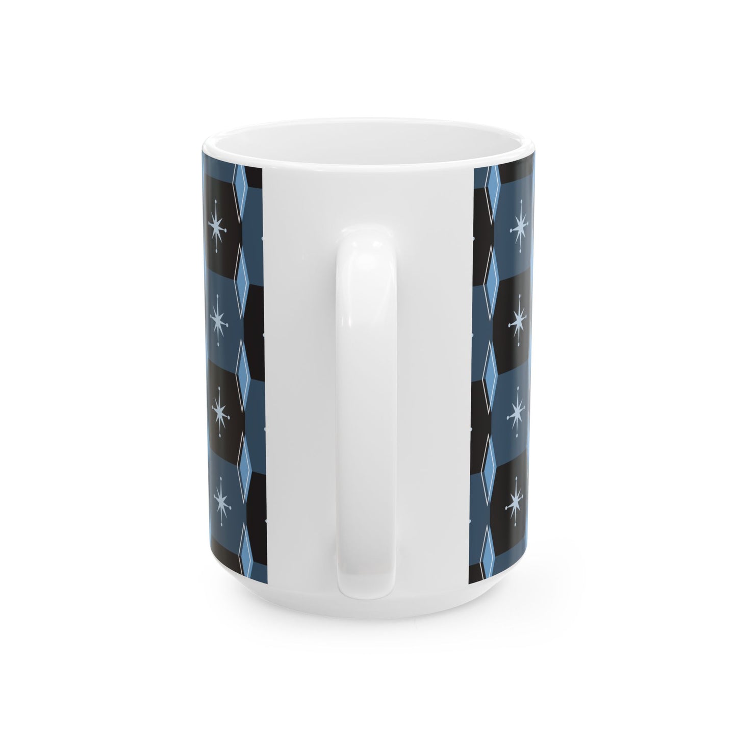 Retro Starburst Pattern Ceramic Mug — Mid-Century Modern Blue Coffee Cup (11oz, 15oz)