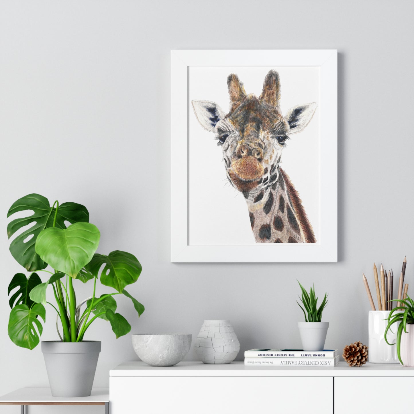 Colored Pencil Giraffe Framed Vertical Poster