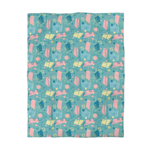 Duvet Cover - Retro Midcentury Modern Geometric Pastel Pattern Microfiber Duvet