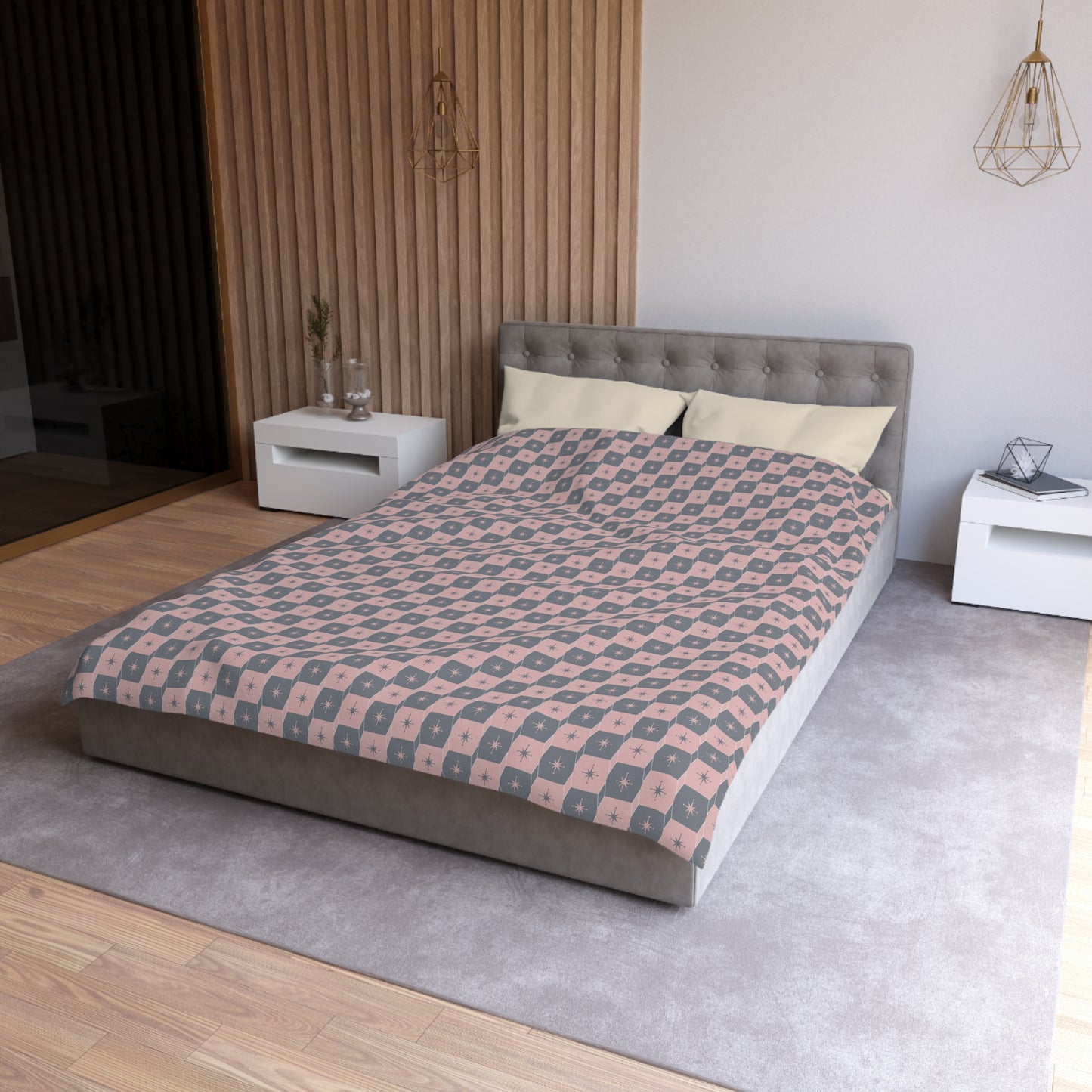 Pink Geometric Checkerboard Microfiber Duvet Cover