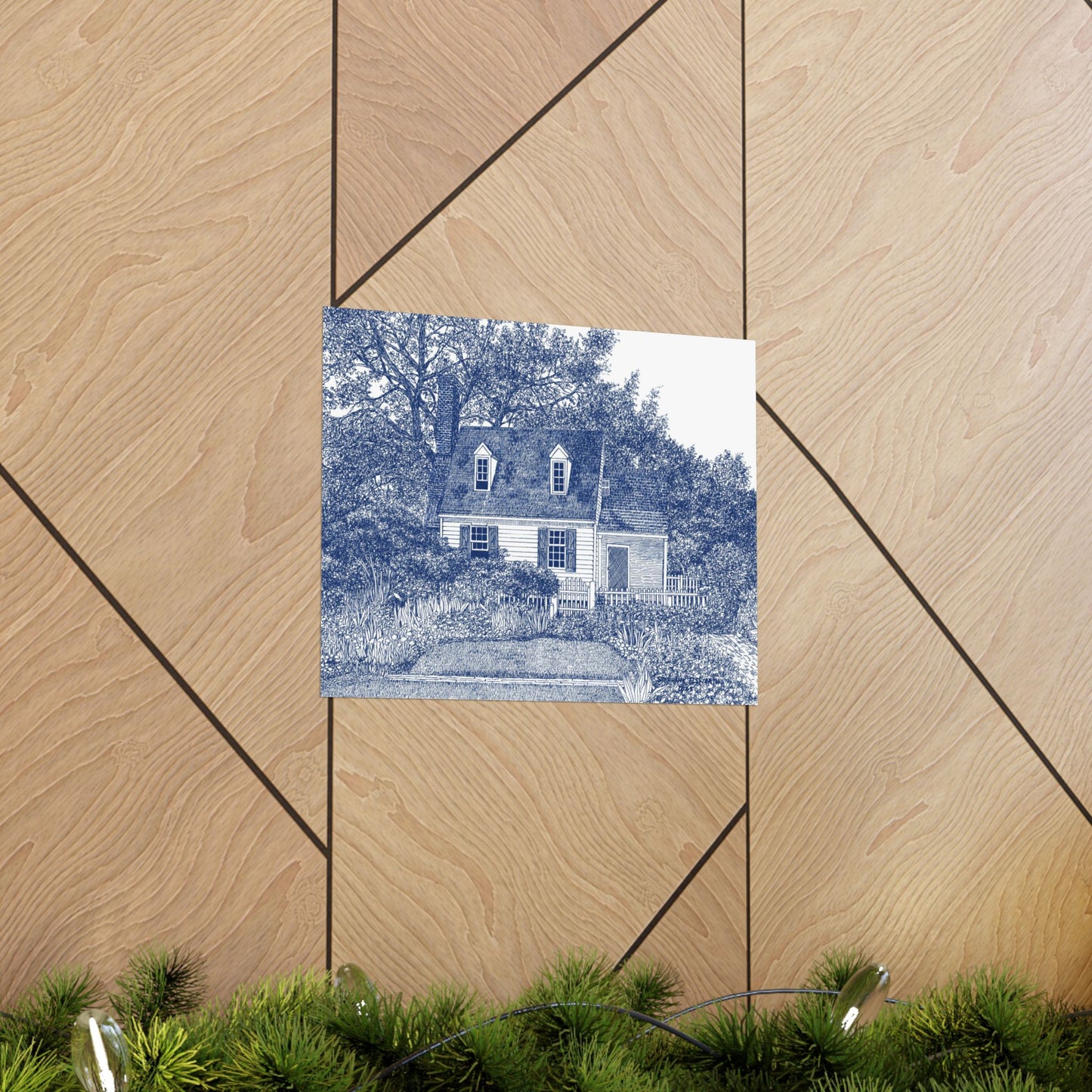 Colonial Williamsburg's Taliaferro Cole House Garden in Blue Matte Poster — Horizontal Wall Art