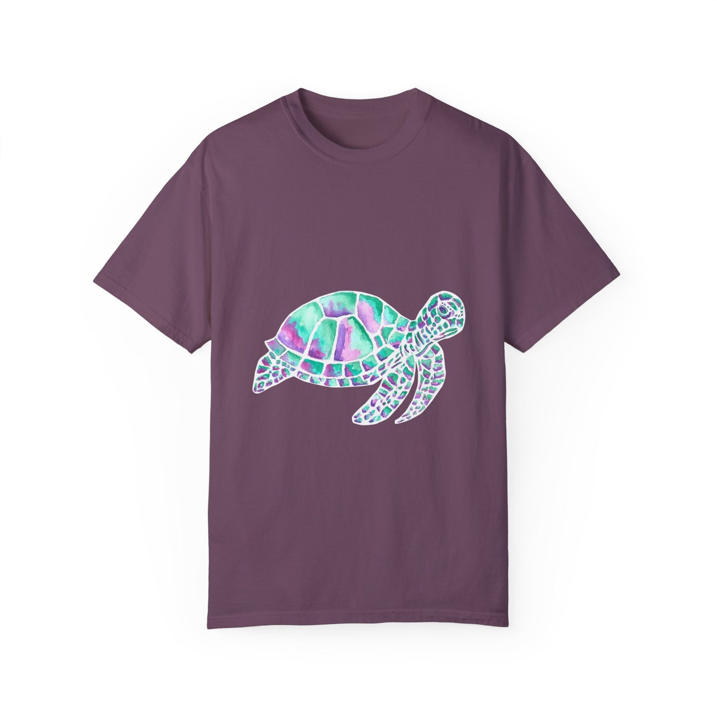 Sea Turtle in Teal and Purple Unisex Garment-Dyed T-shirt