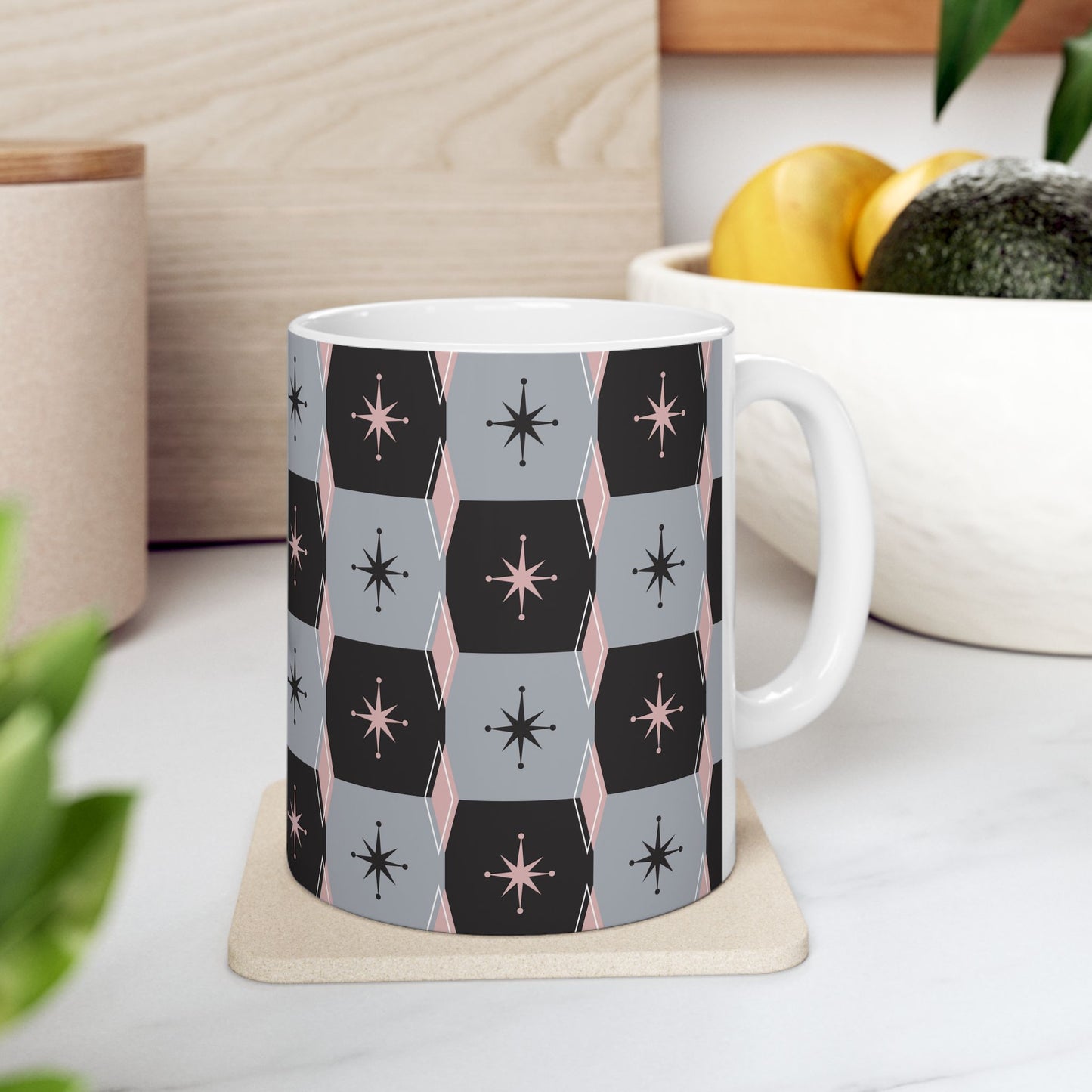 Mid-Century Starburst Ceramic Mug — Retro Geometric 11oz & 15oz